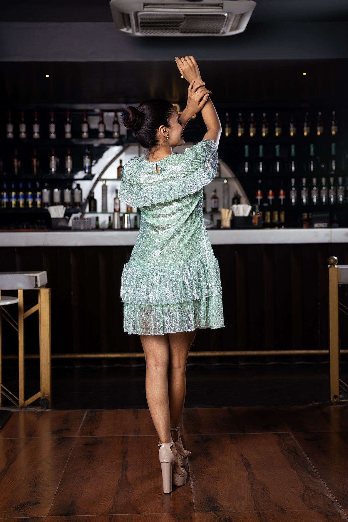 PRETTY PLEASE GREEN RUFFLE DRESS