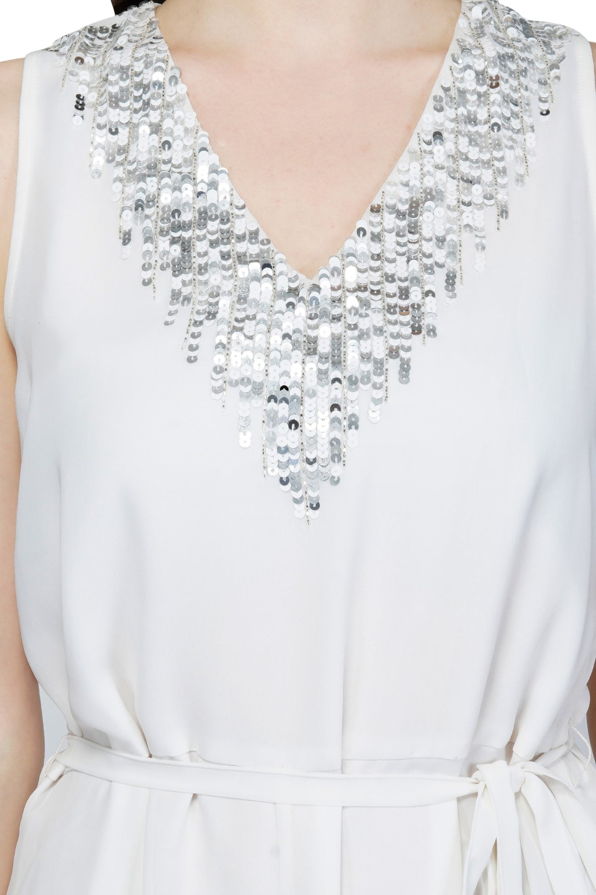 White & Silver Sequins Embellished Dress