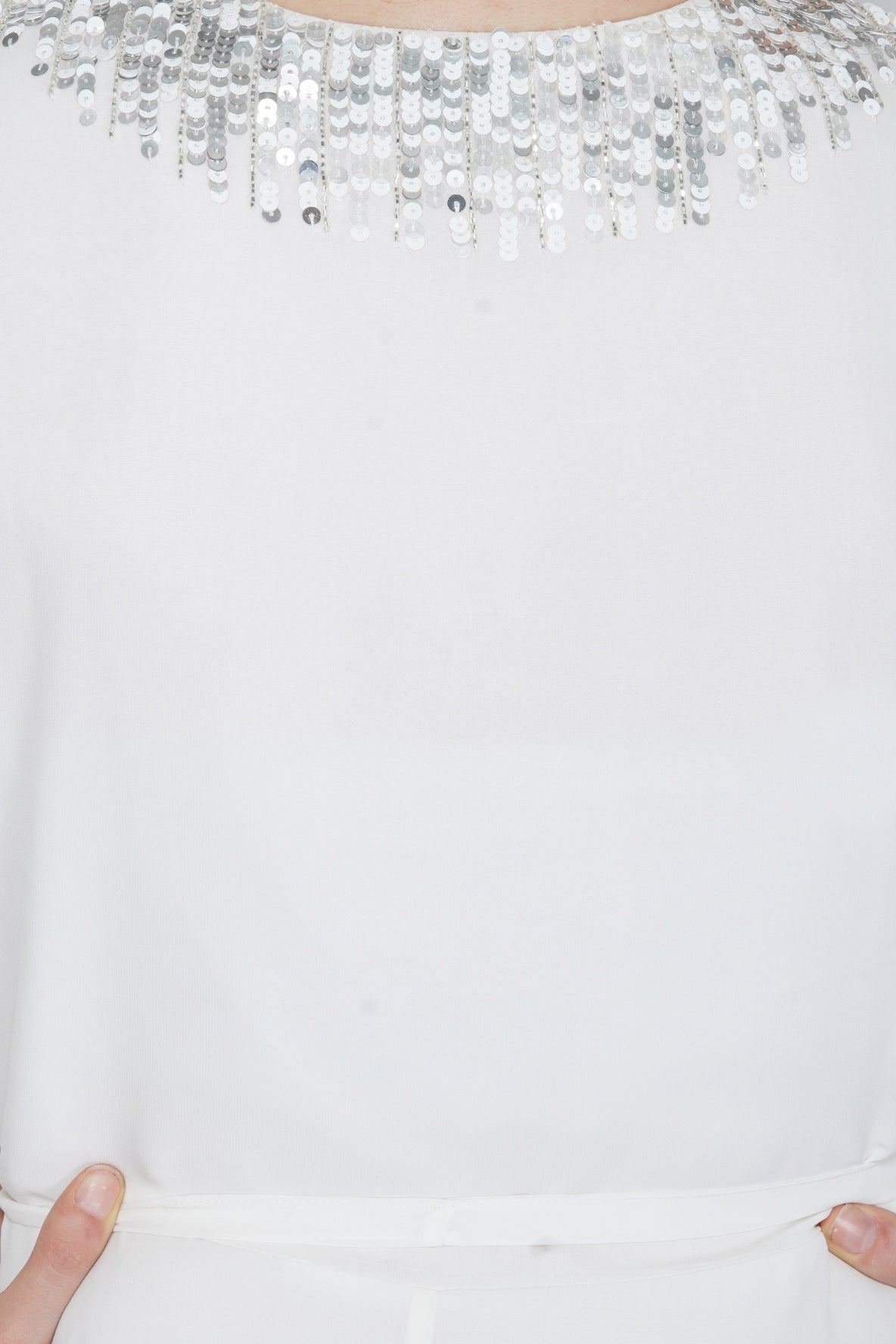 White & Silver Sequins Embellished Dress