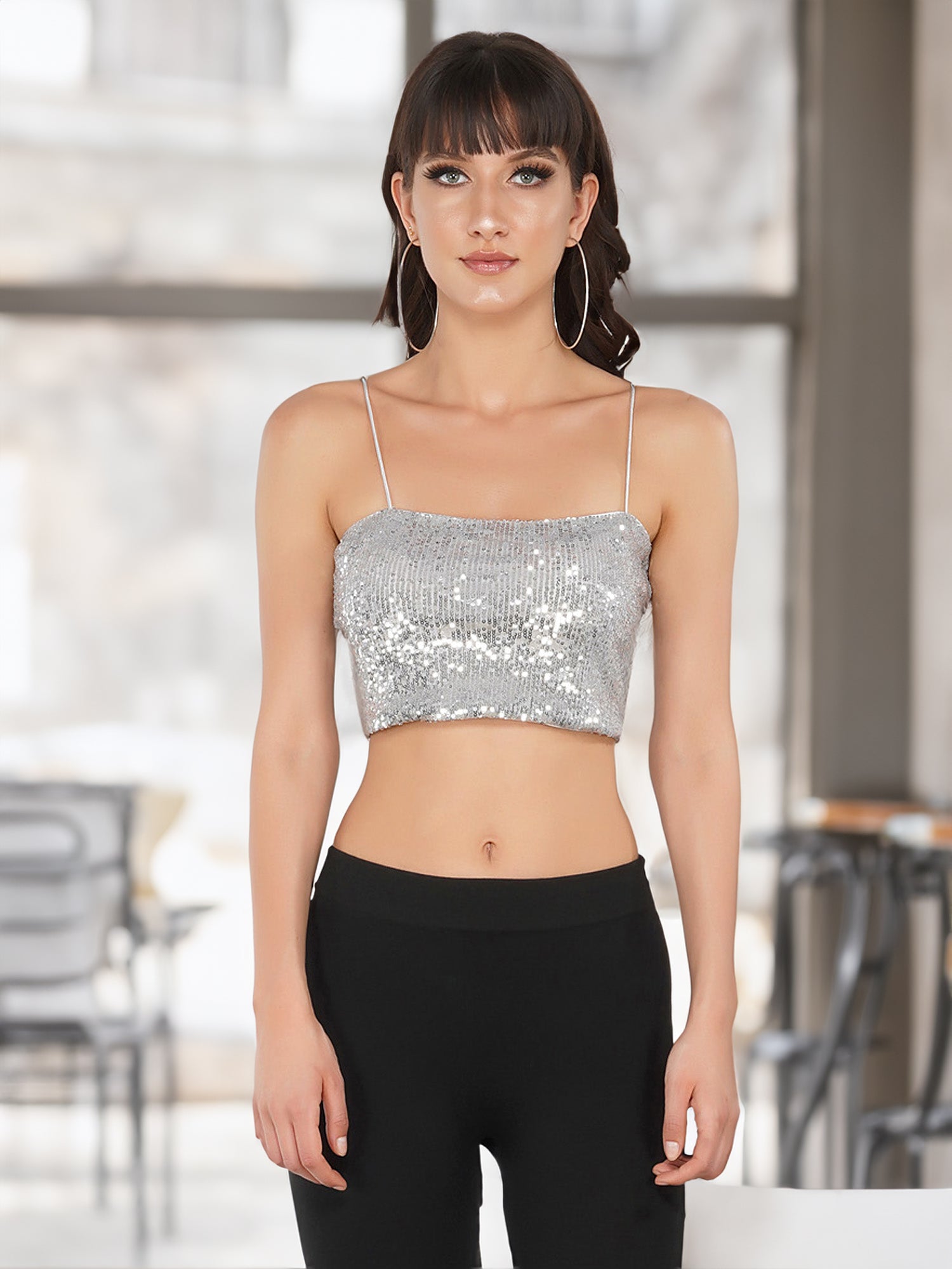 Glistening Silver Strappy Tank Top
