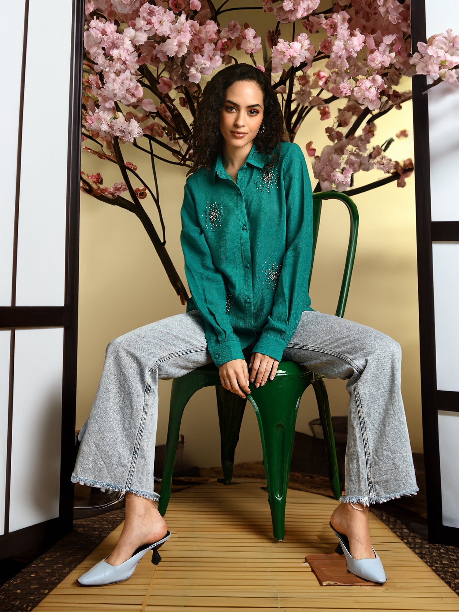 Deluxe Embellished Green Shirt