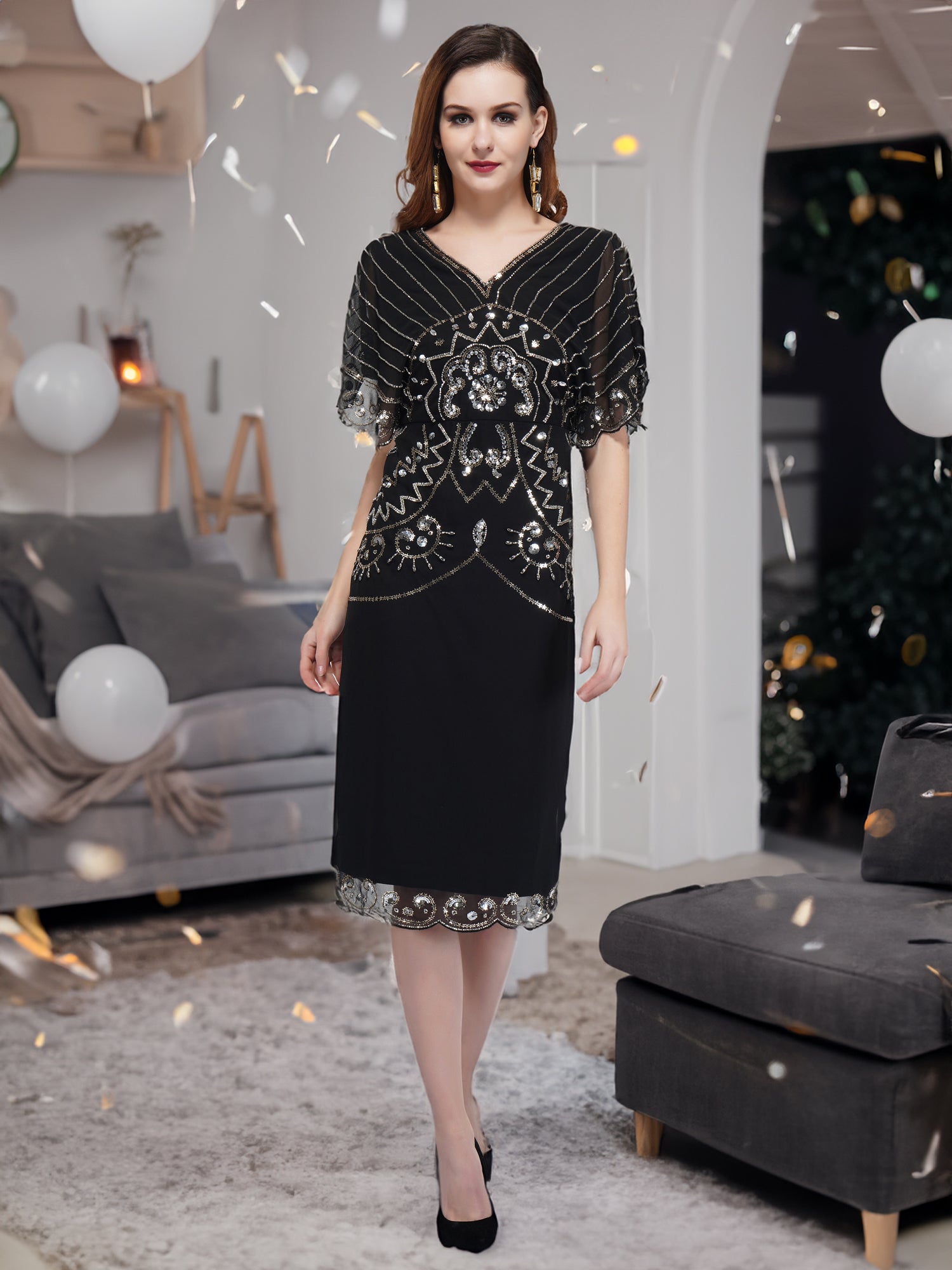 knee length dresses for ladies Liquid Metal Sequin Mini Dress - Silver main image 1