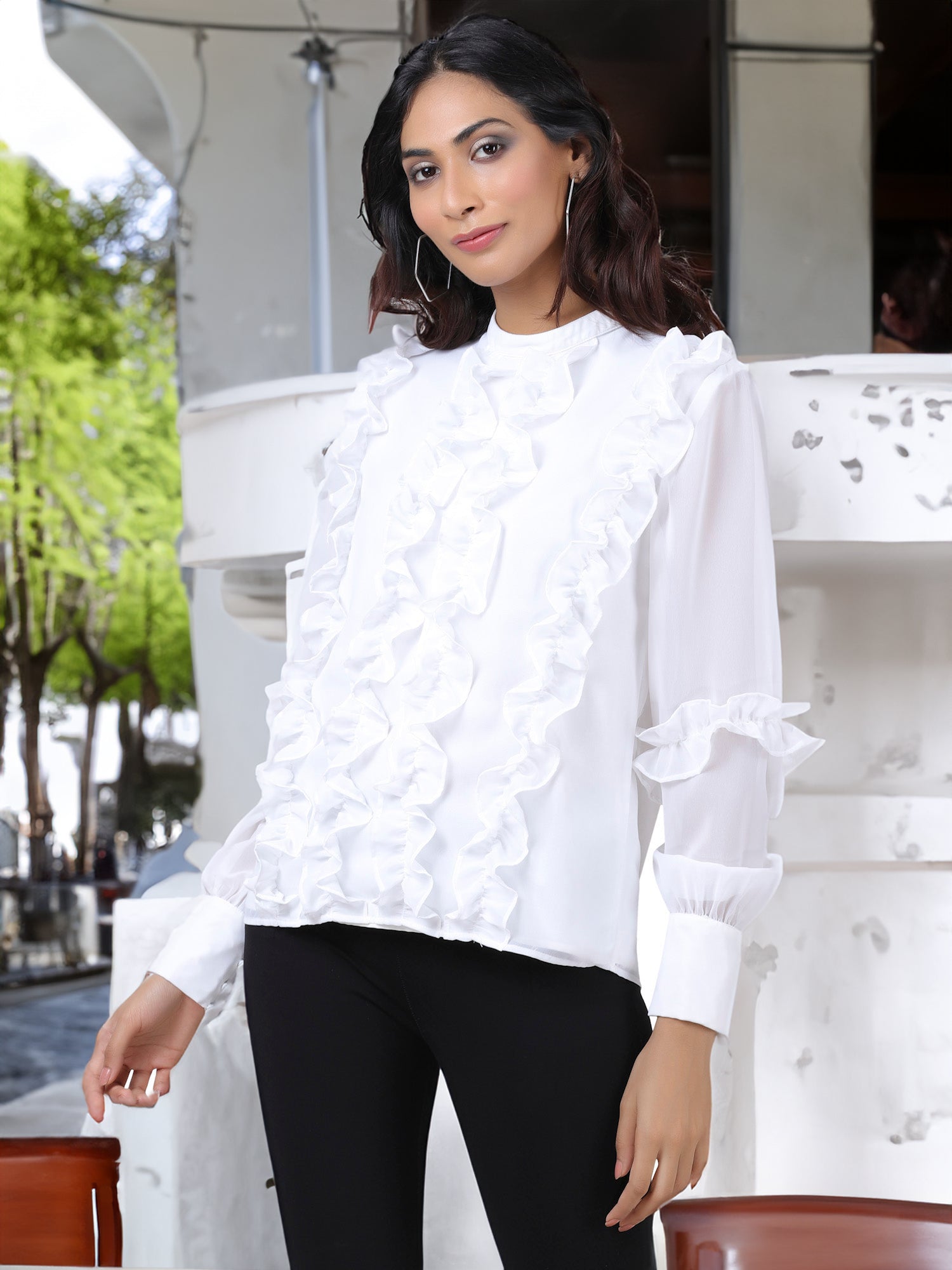 White Ruffle Top