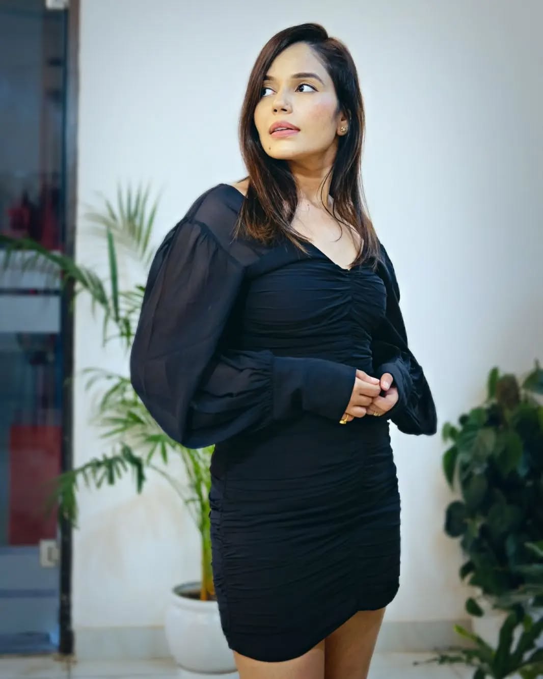 Black Ruched Mini Dress