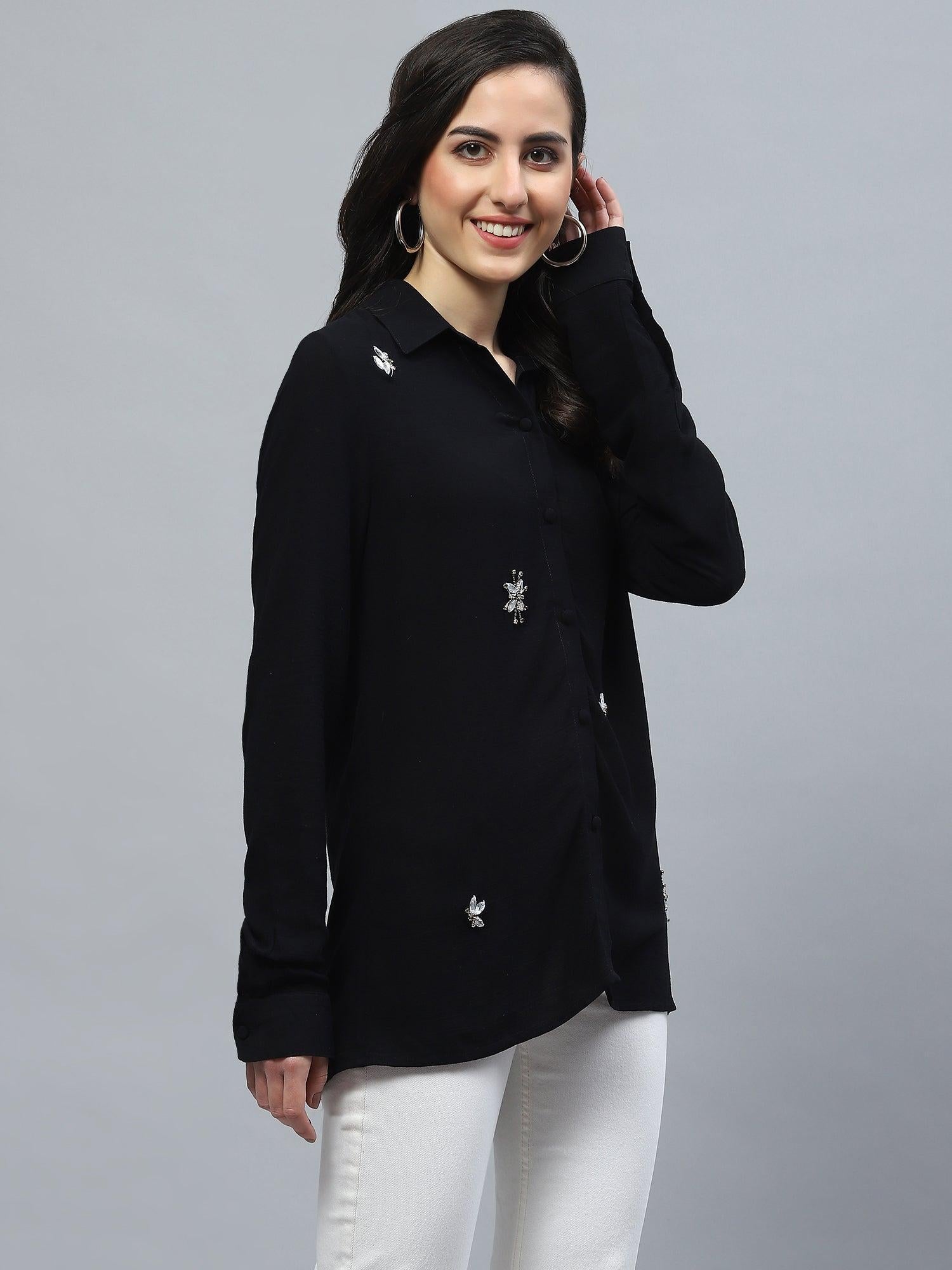 DELUXE EMBELLISHED STONE MOTIF SHIRT