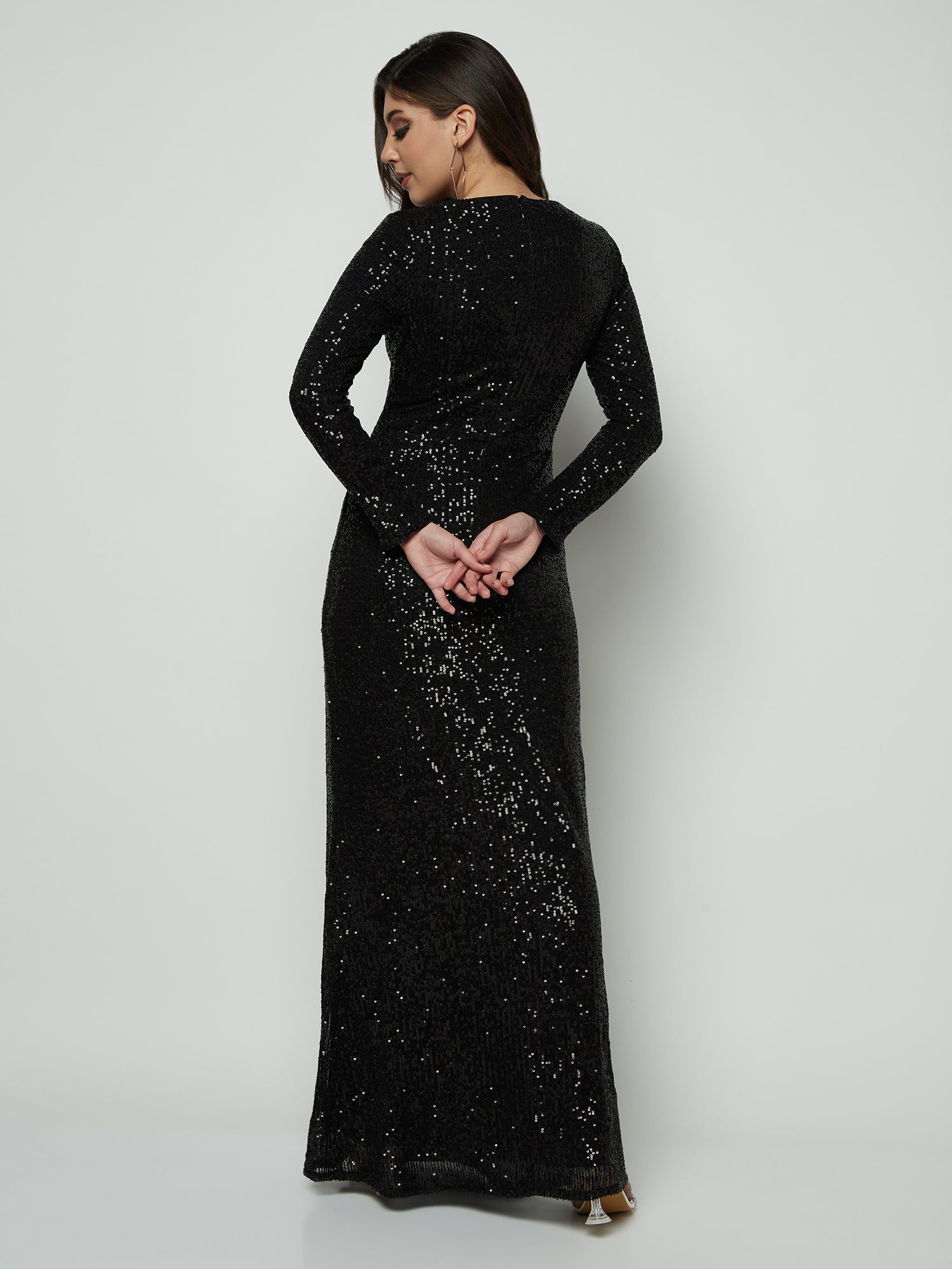 PRETTY PLEASE BLACK ON BLACK SLIT DRESS