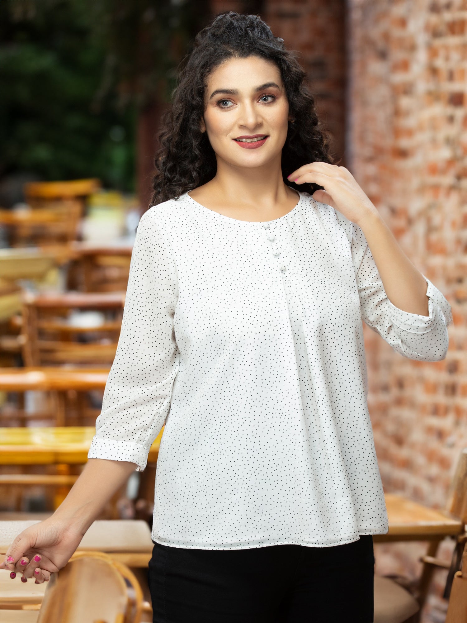 Front Pleated Printed Top