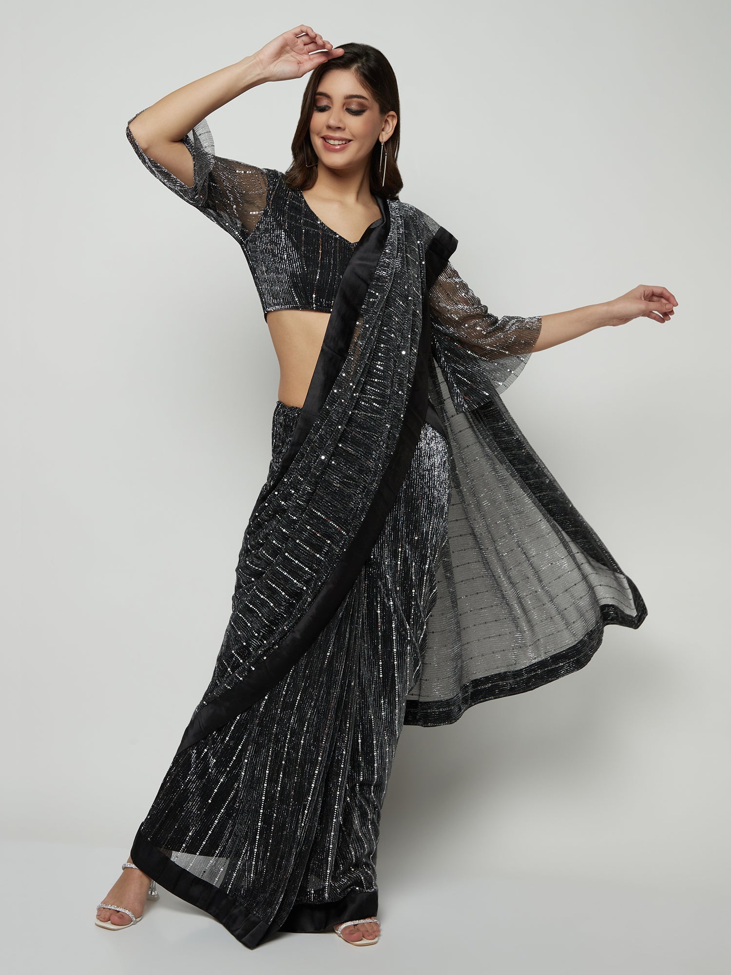 Tempting Black and Silver Saree