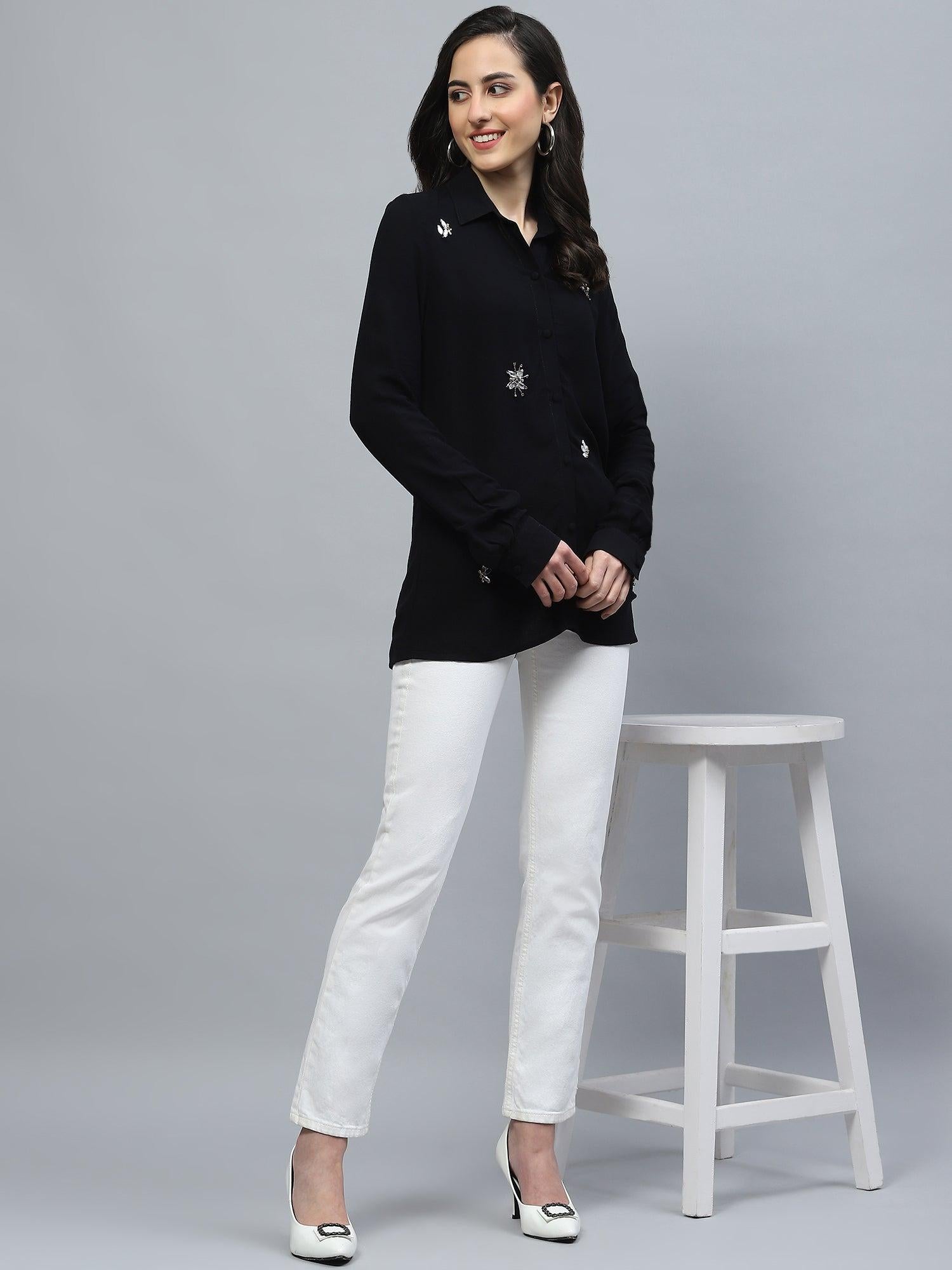 DELUXE EMBELLISHED STONE MOTIF SHIRT