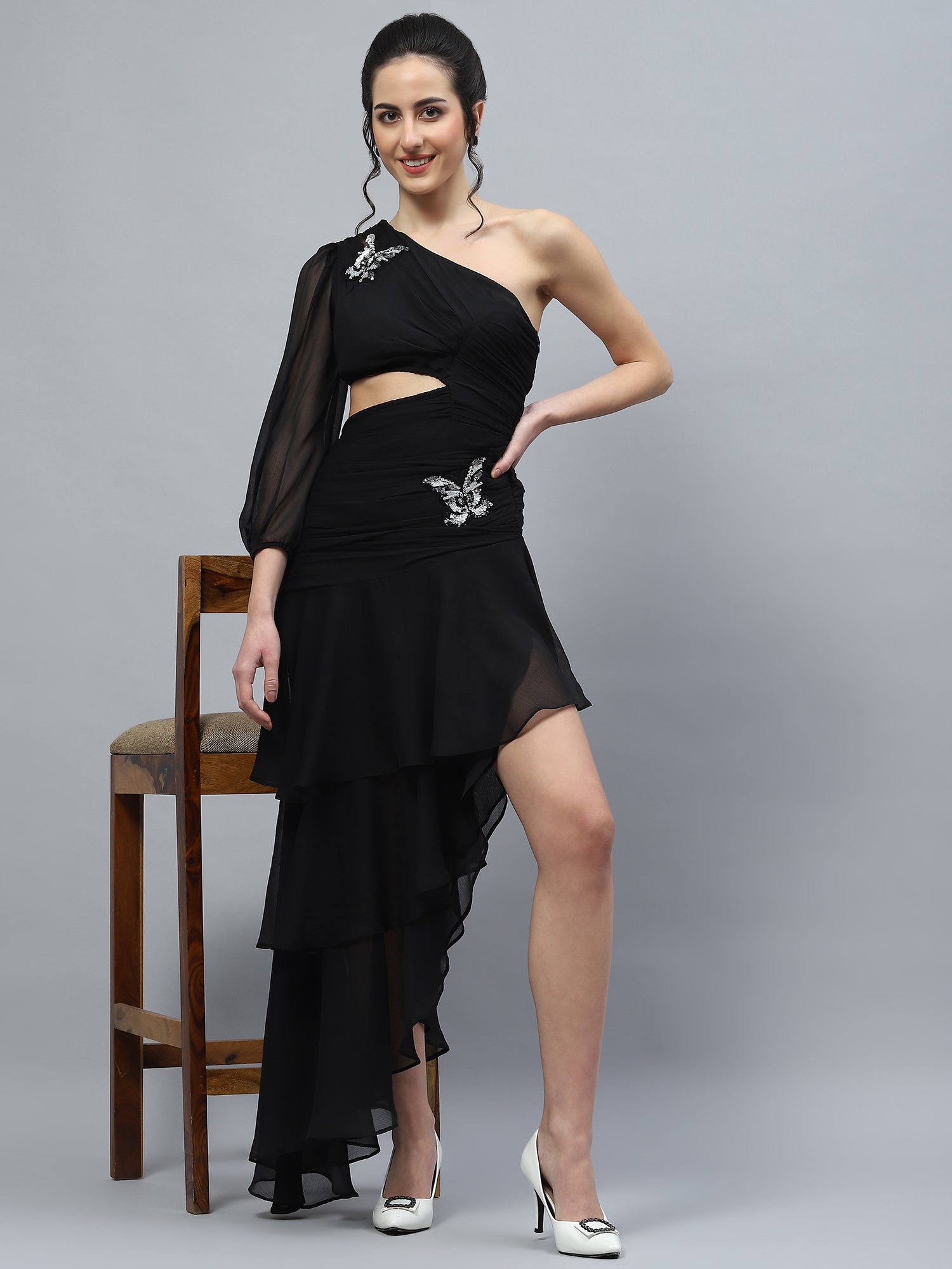 High-Low Cut-Out Black Dress