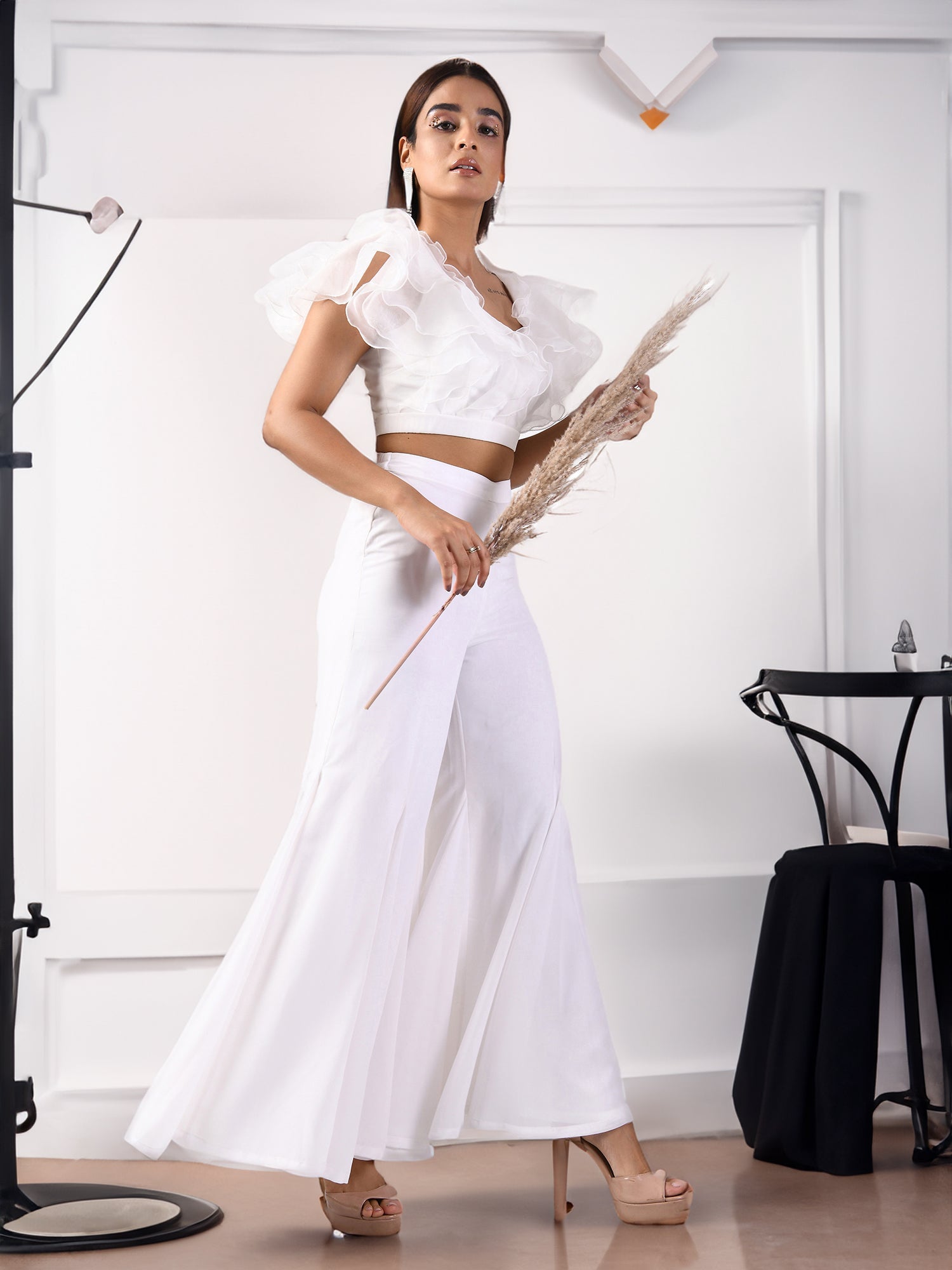 Playful Ruffles White Crop Top