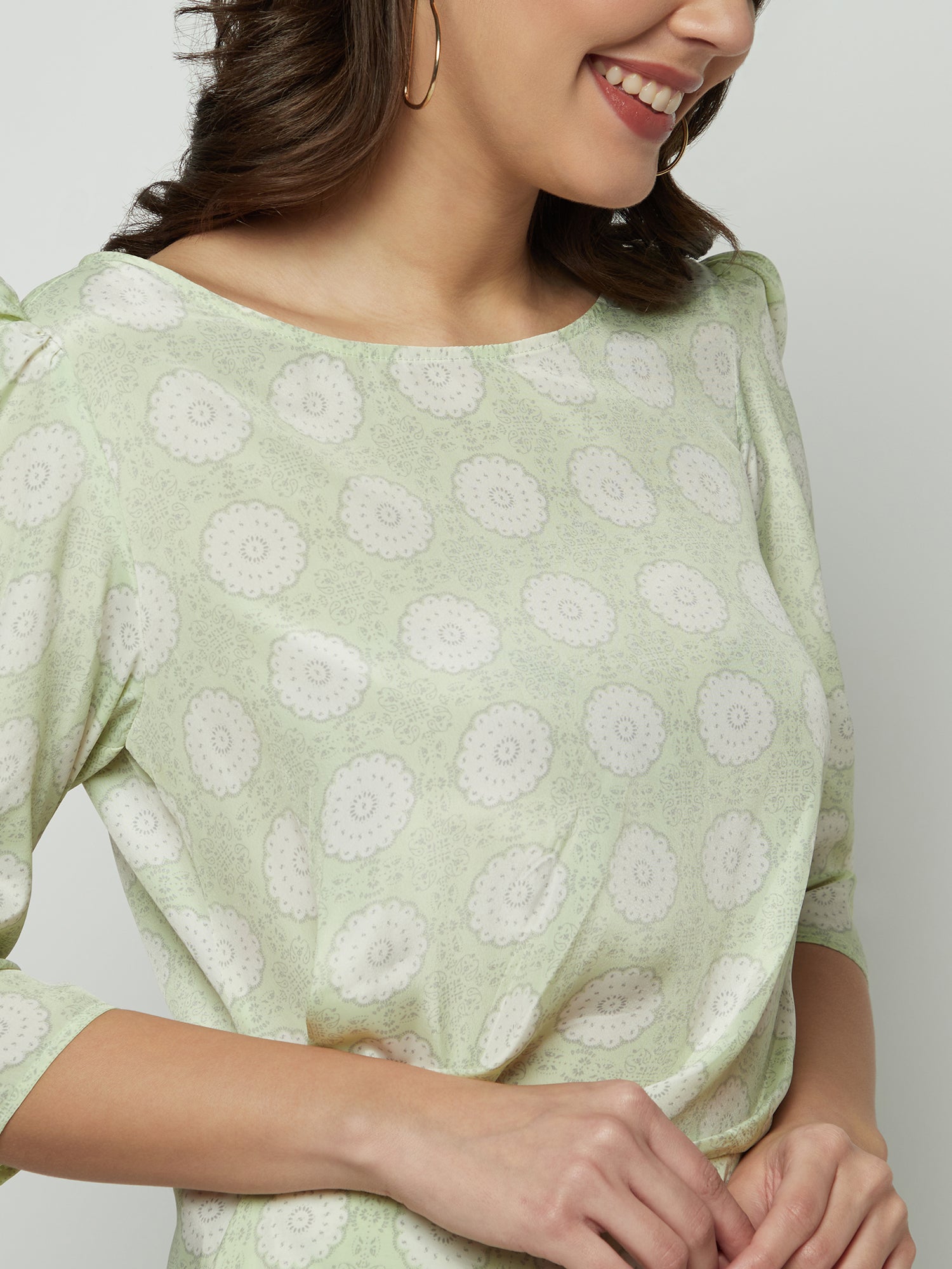 SUMMER DRAPPED WRAP-EFFECT LIGHT GREEN PRINTED MINI DRESS