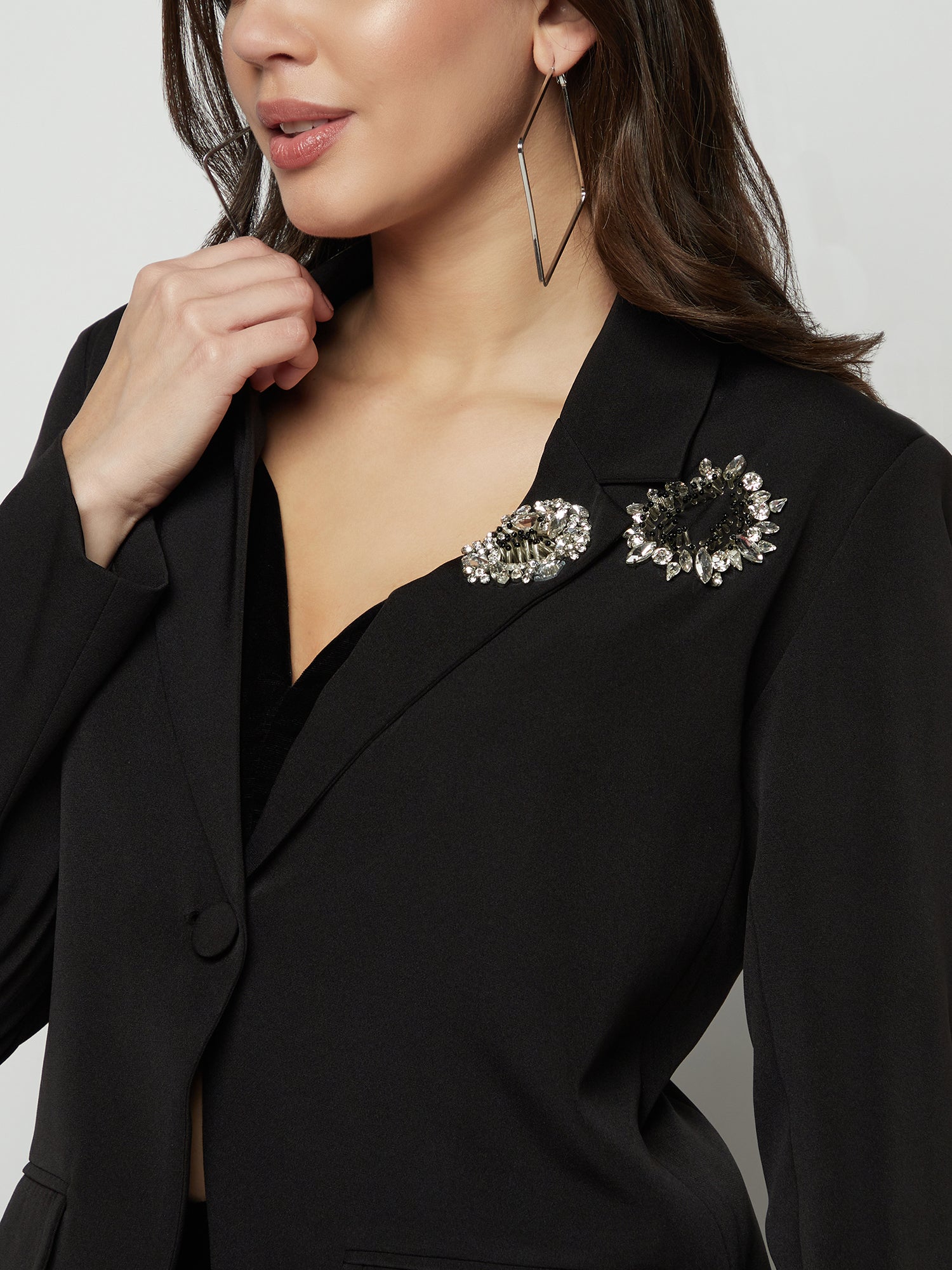 Jet Black Brooch Blazer