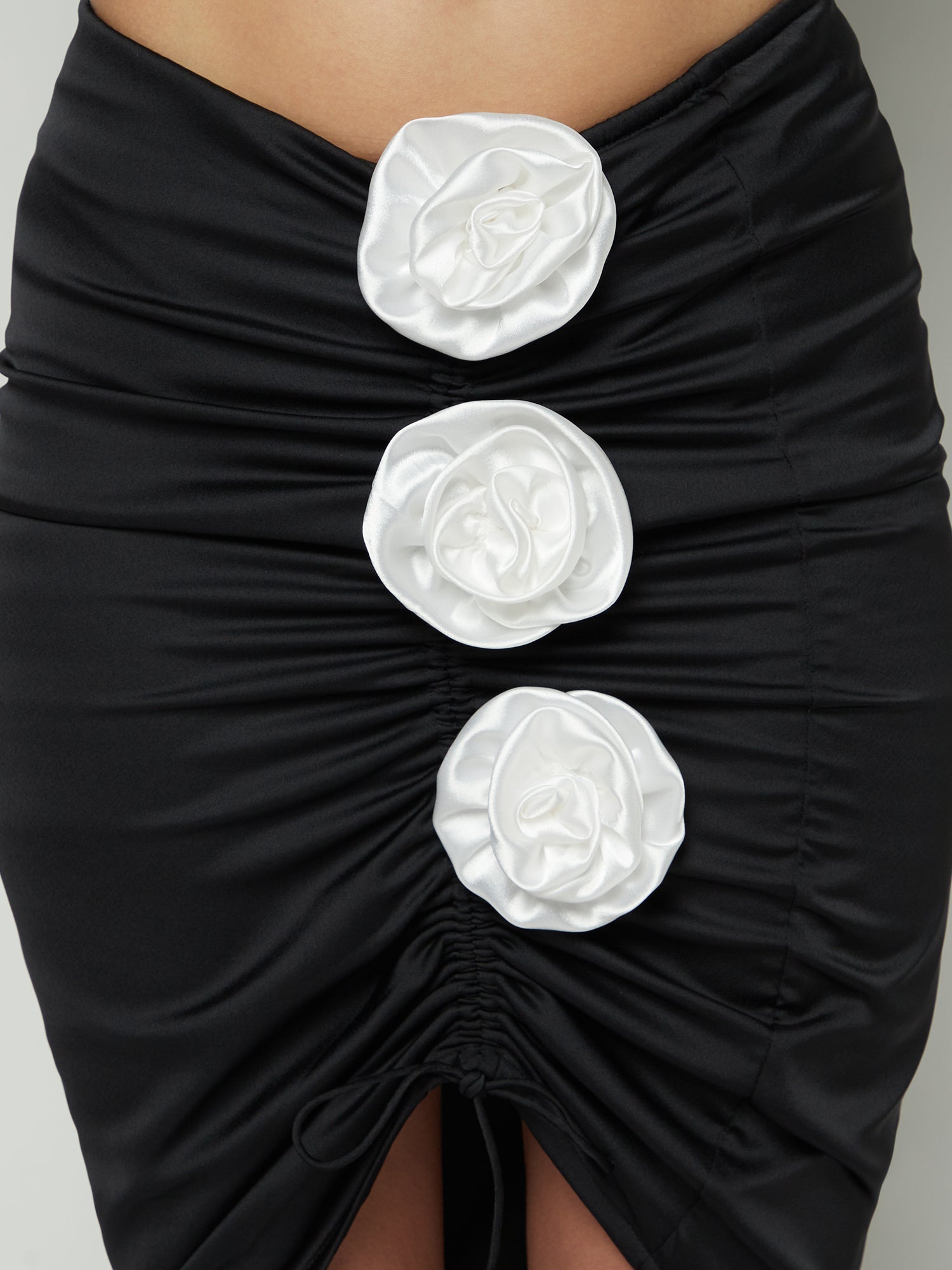 Midnight Ruche bodycon with flower Cord Set