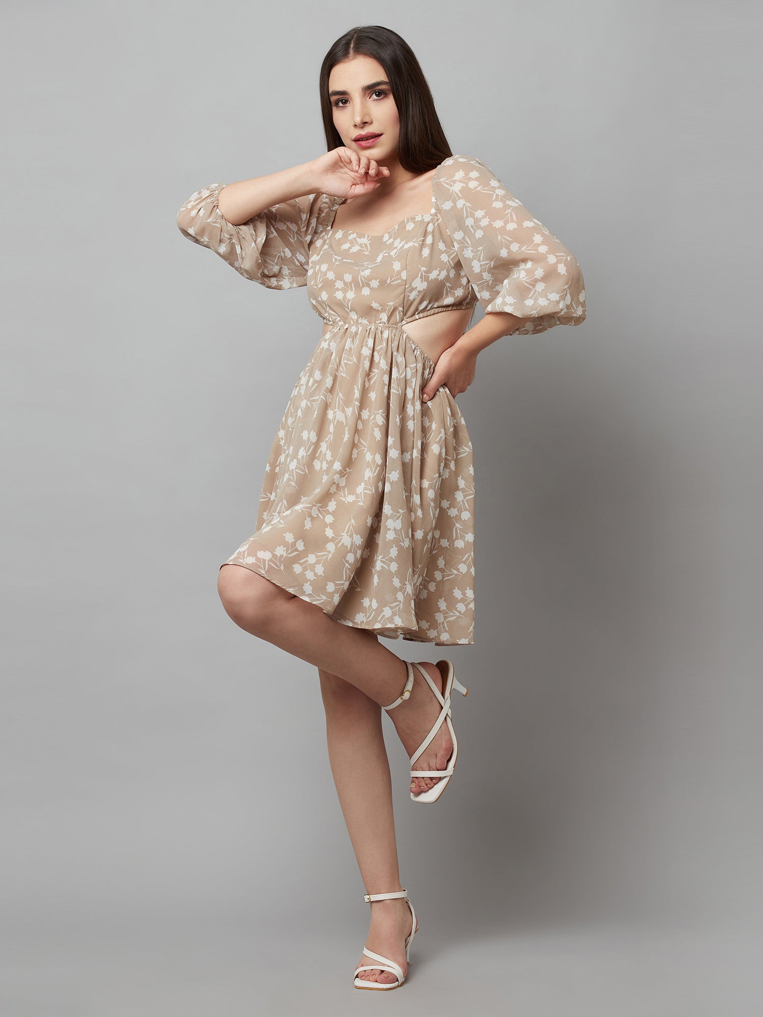 Resort Vacay Cut-out Beige Dress