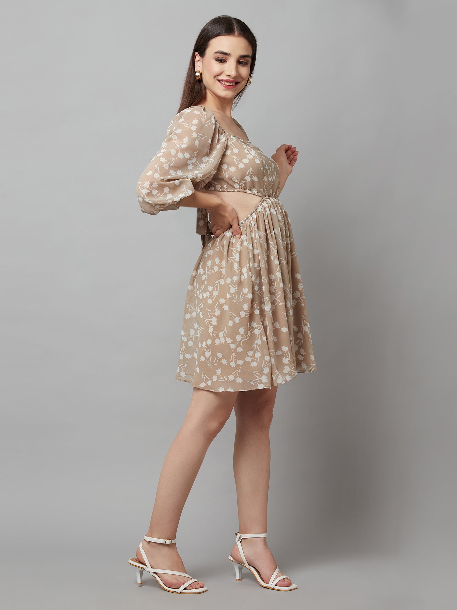 Resort Vacay Cut-out Beige Dress