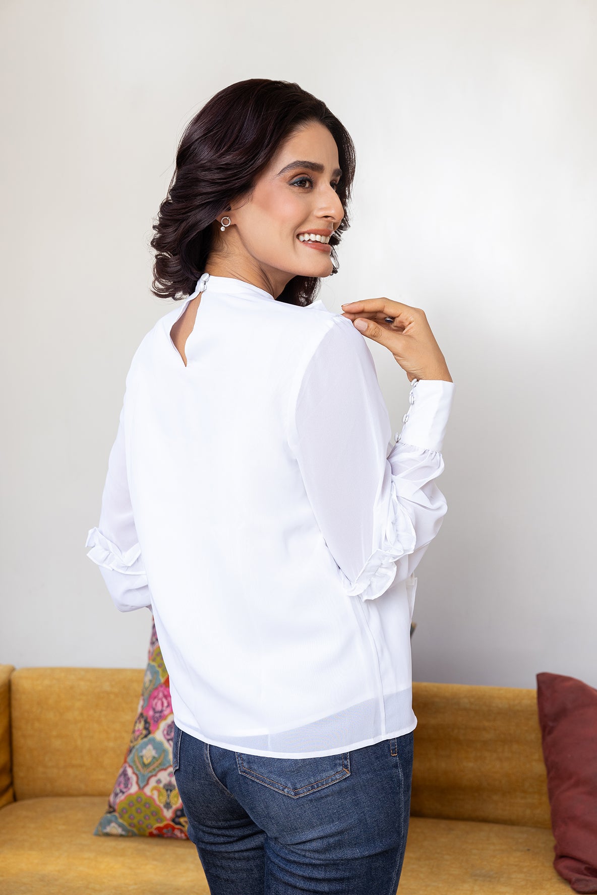 WHITE ON WHITE RUFFLE TOP