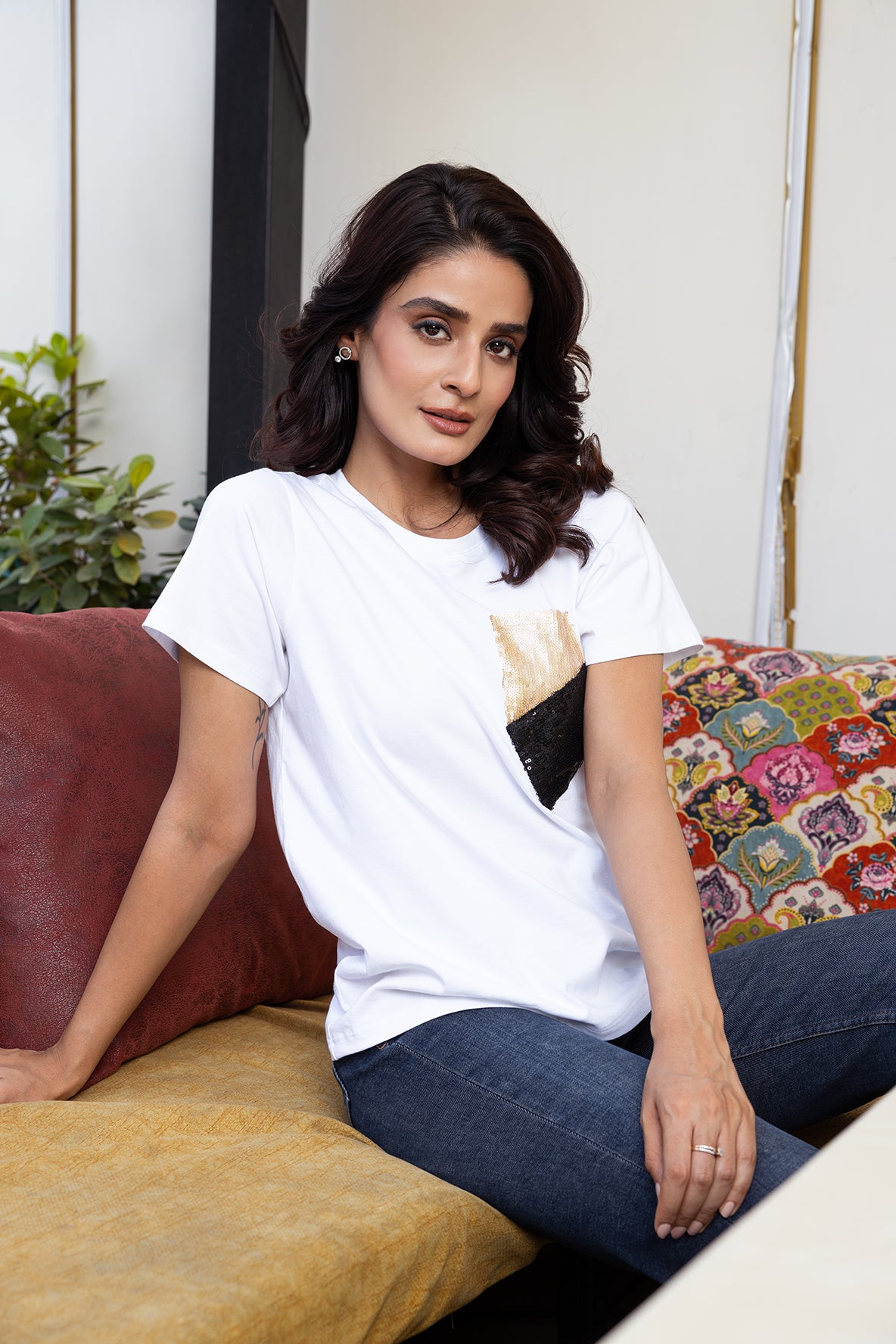 Gold & White Pocket Tee
