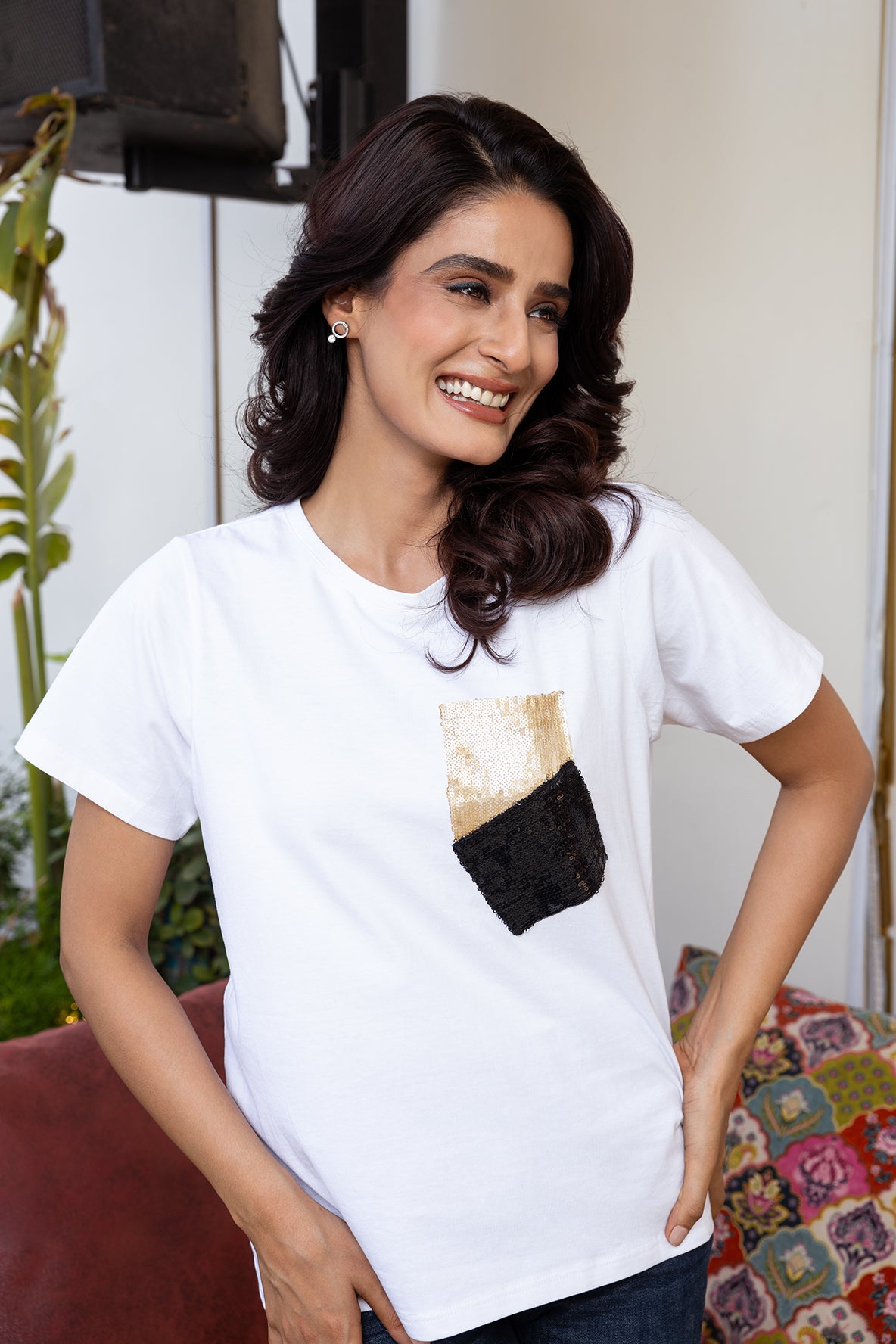 Gold & White Pocket Tee