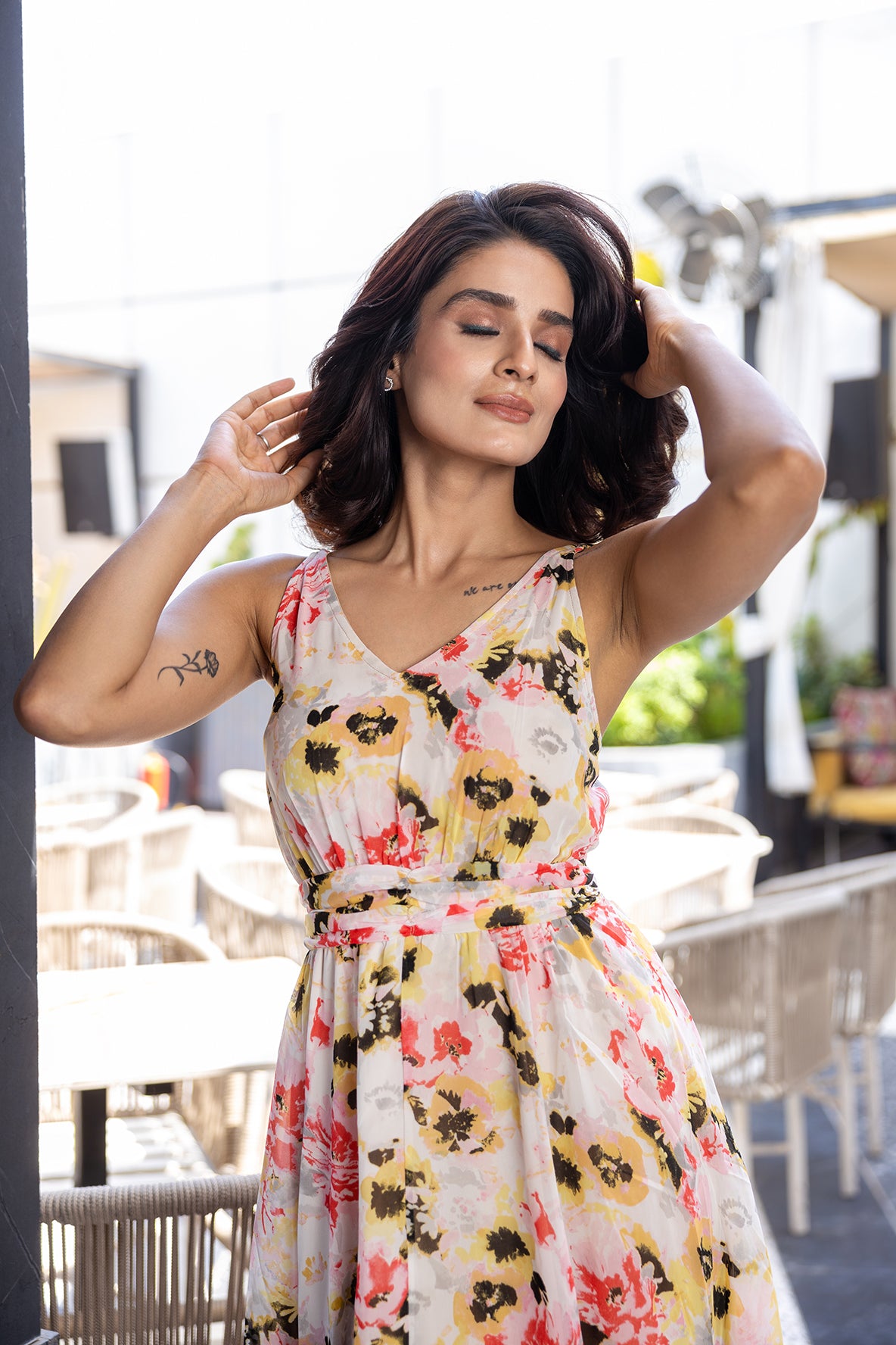 HIGH-LOW PRINTED MIDI DRESS