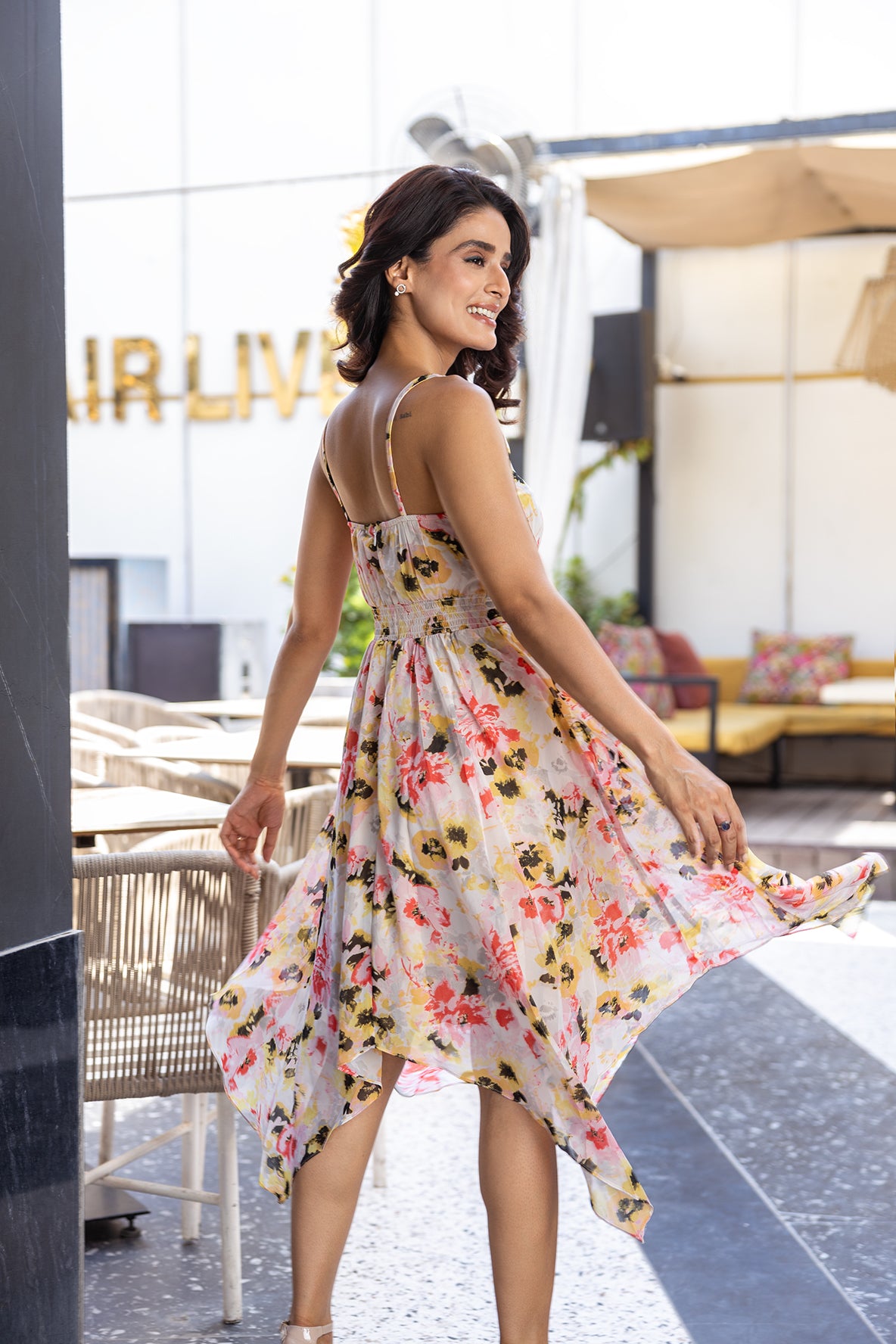 HIGH-LOW PRINTED MIDI DRESS