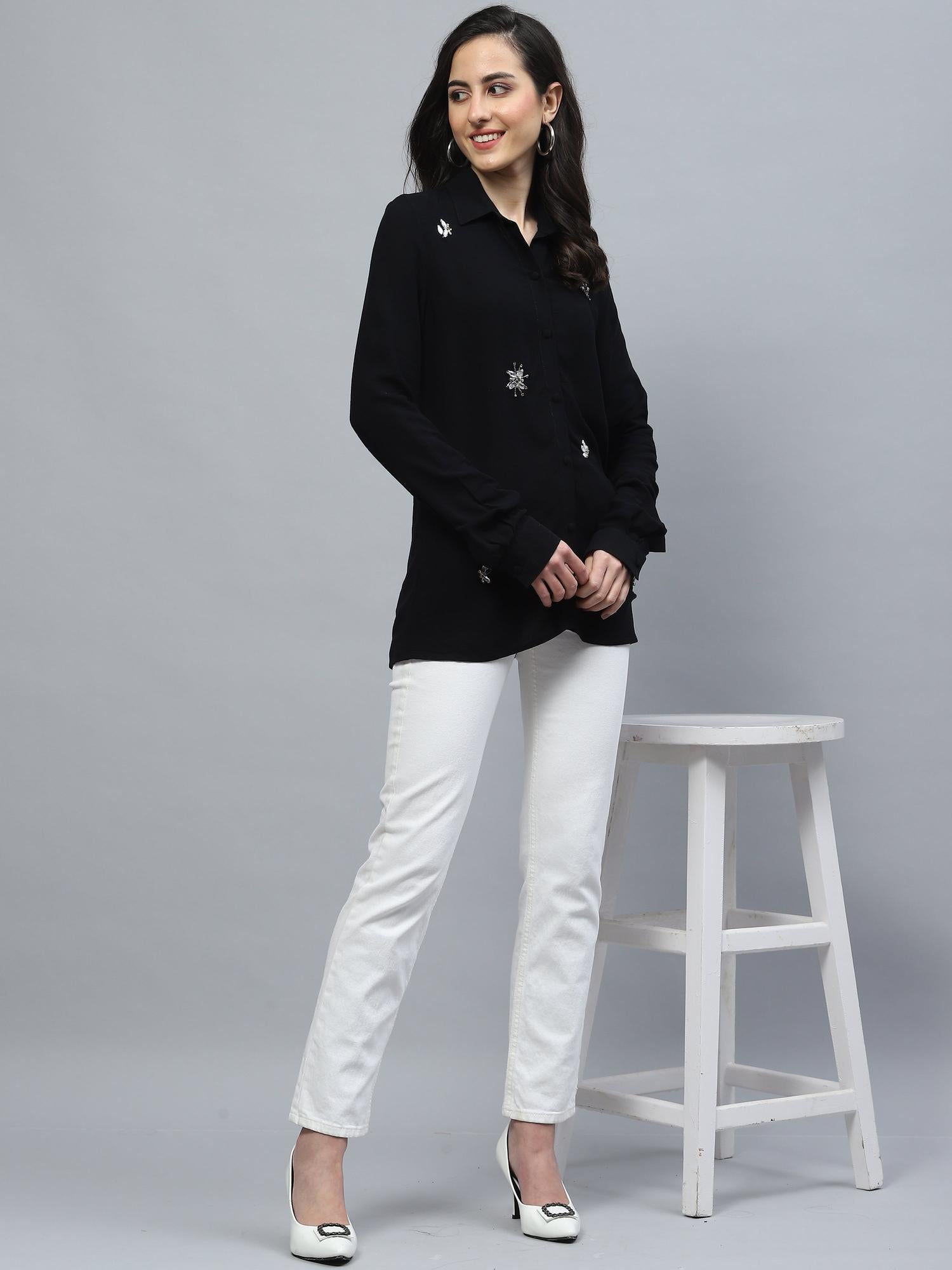 DELUXE EMBELLISHED STONE MOTIF SHIRT