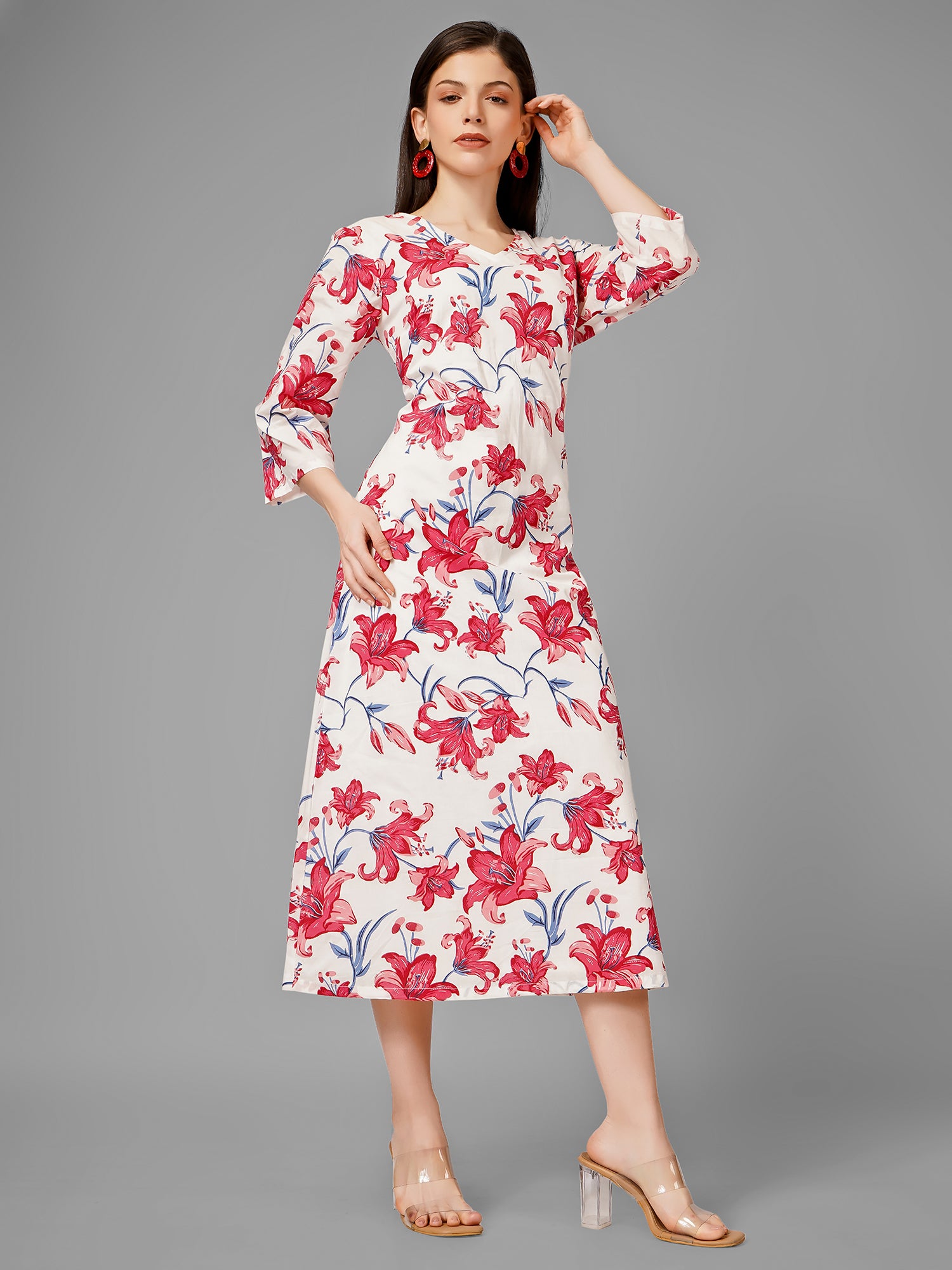 Floral White Midi Dress