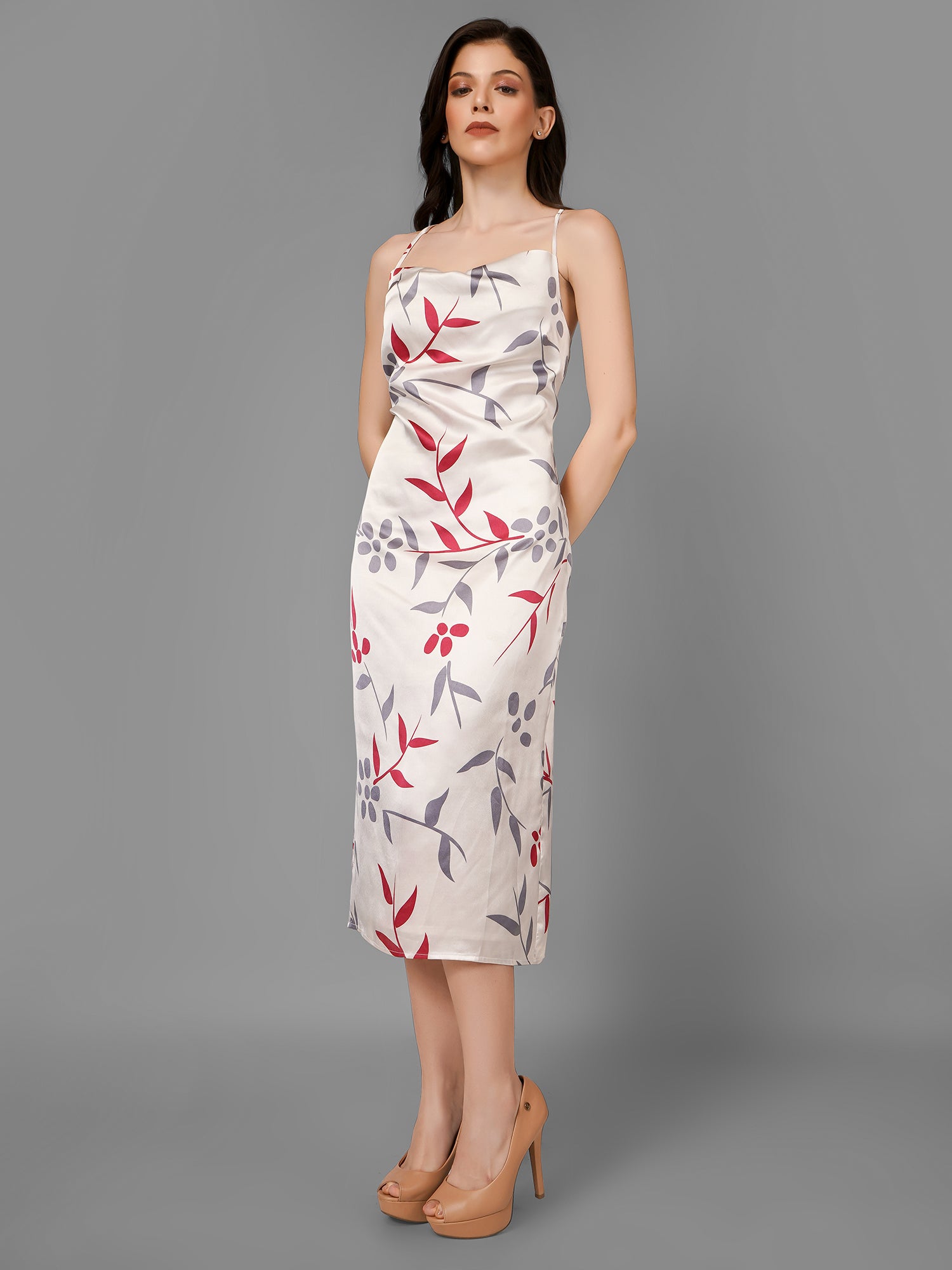 White Printed Floral Midi Dress