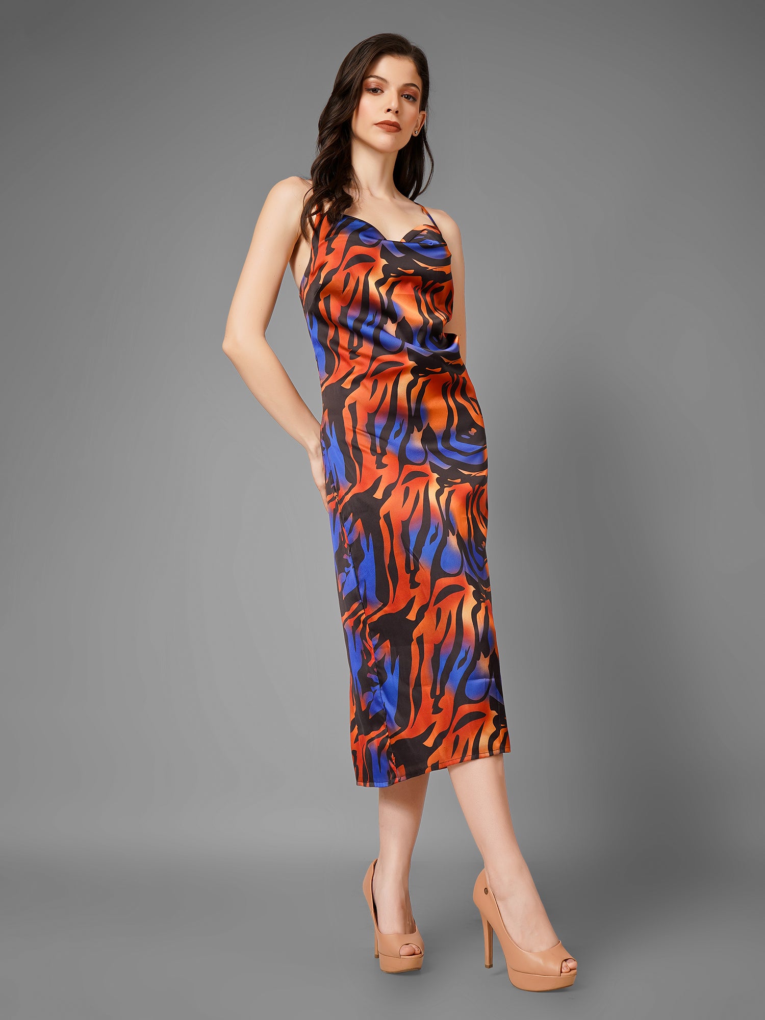Fire Print Midi Dress