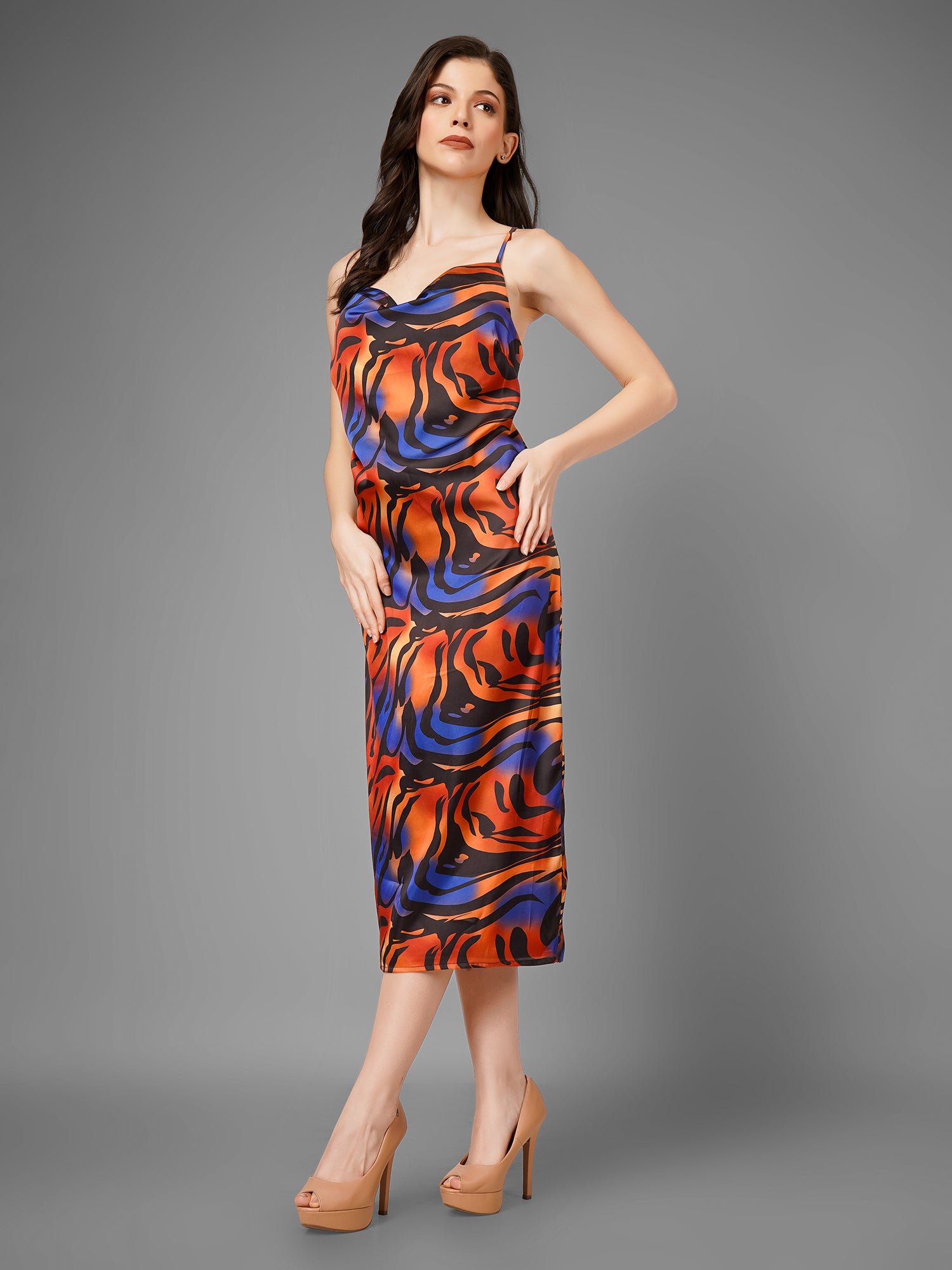 Fire Print Midi Dress