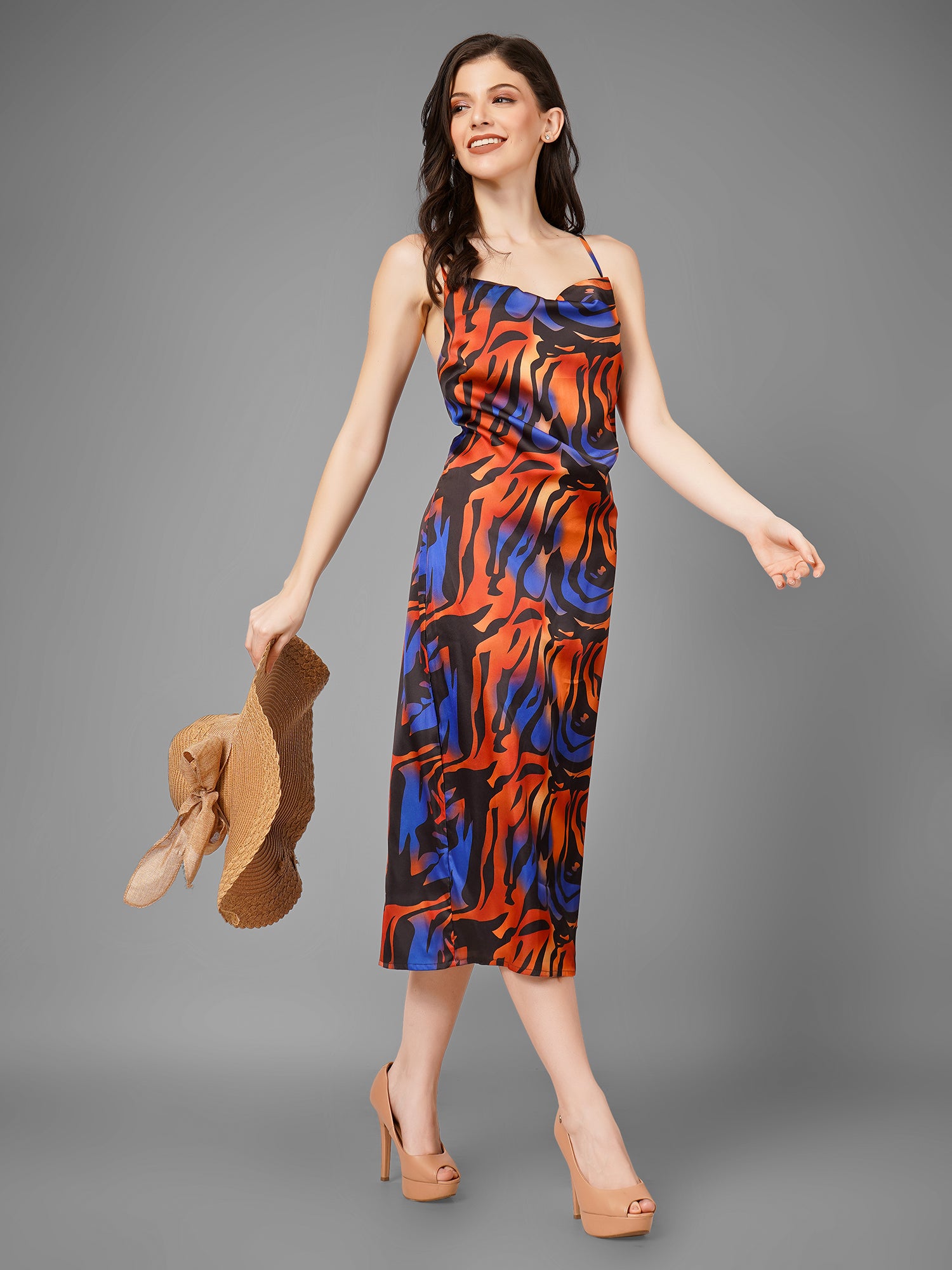 Fire Print Midi Dress
