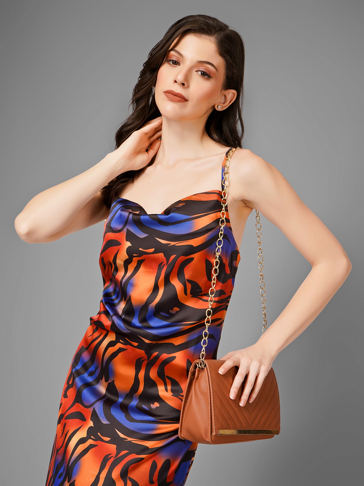 Fire Print Midi Dress
