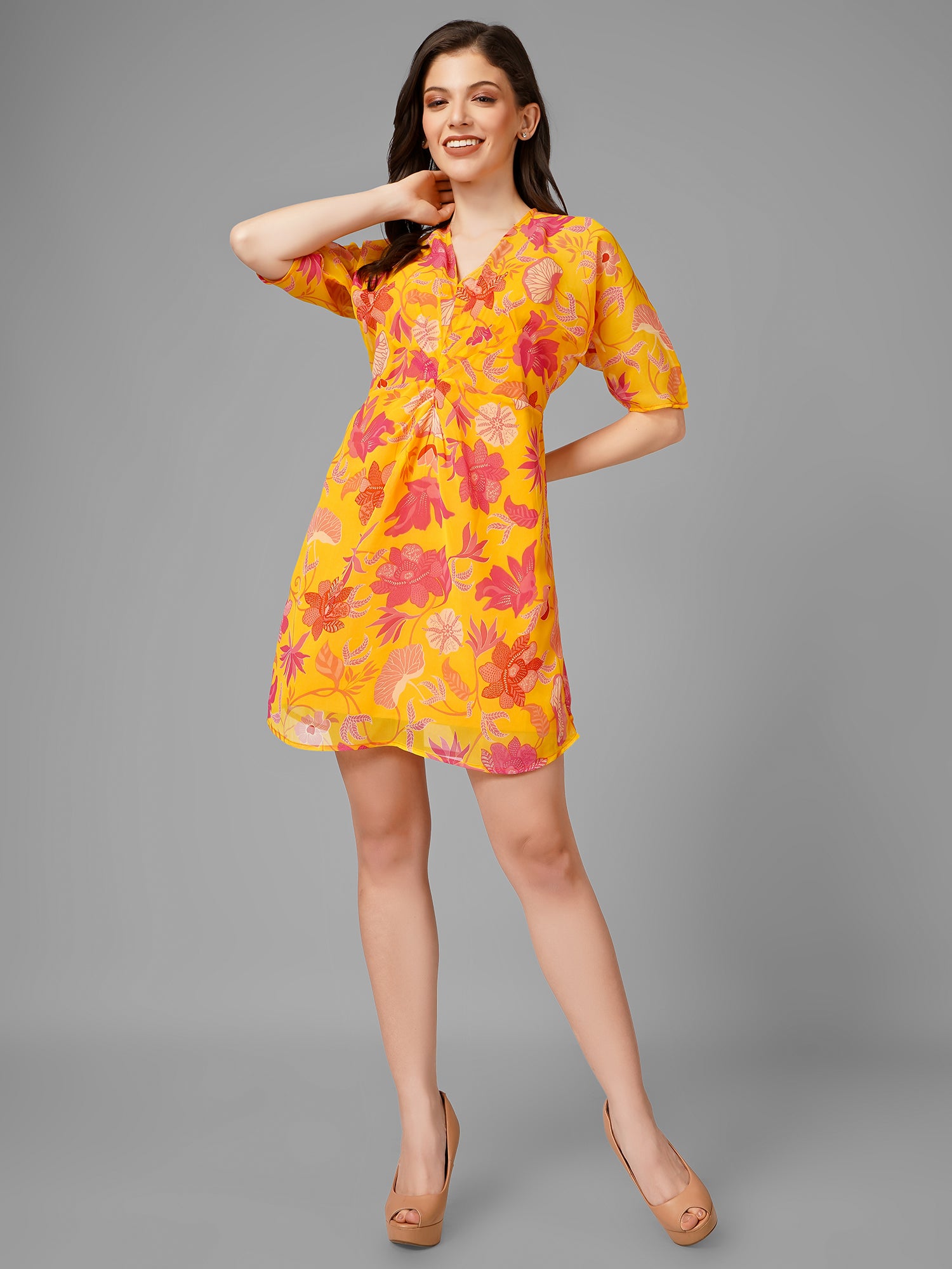 Yellow Printed Botanical Dress