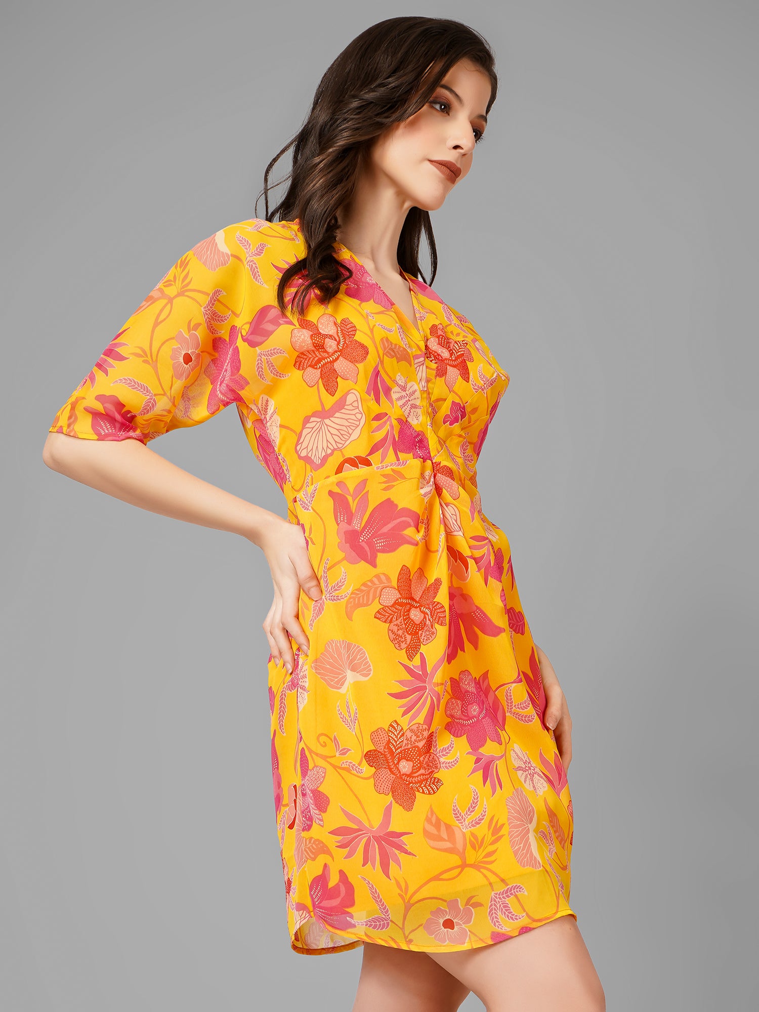 Yellow Printed Botanical Dress