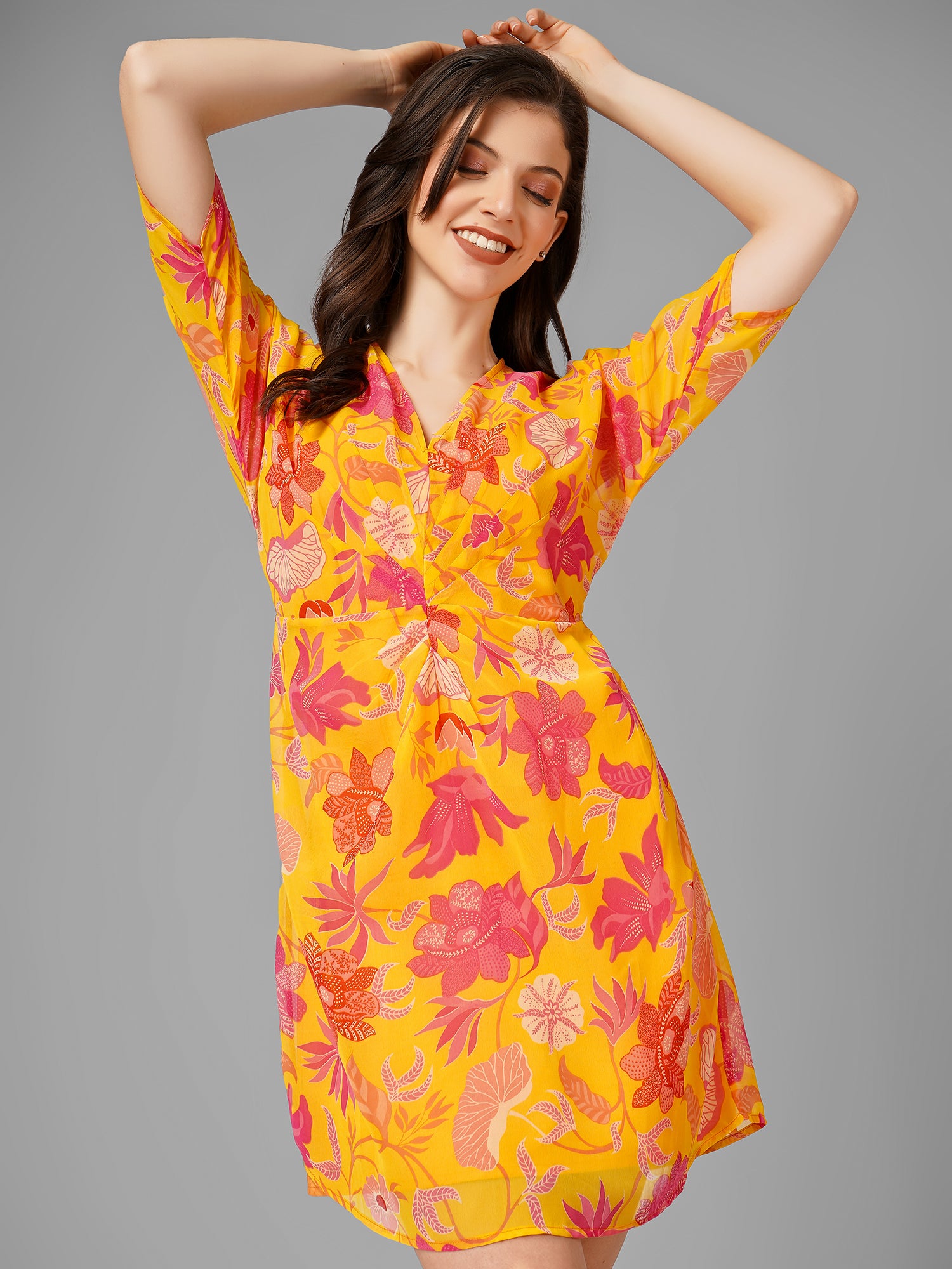 Yellow Printed Botanical Dress