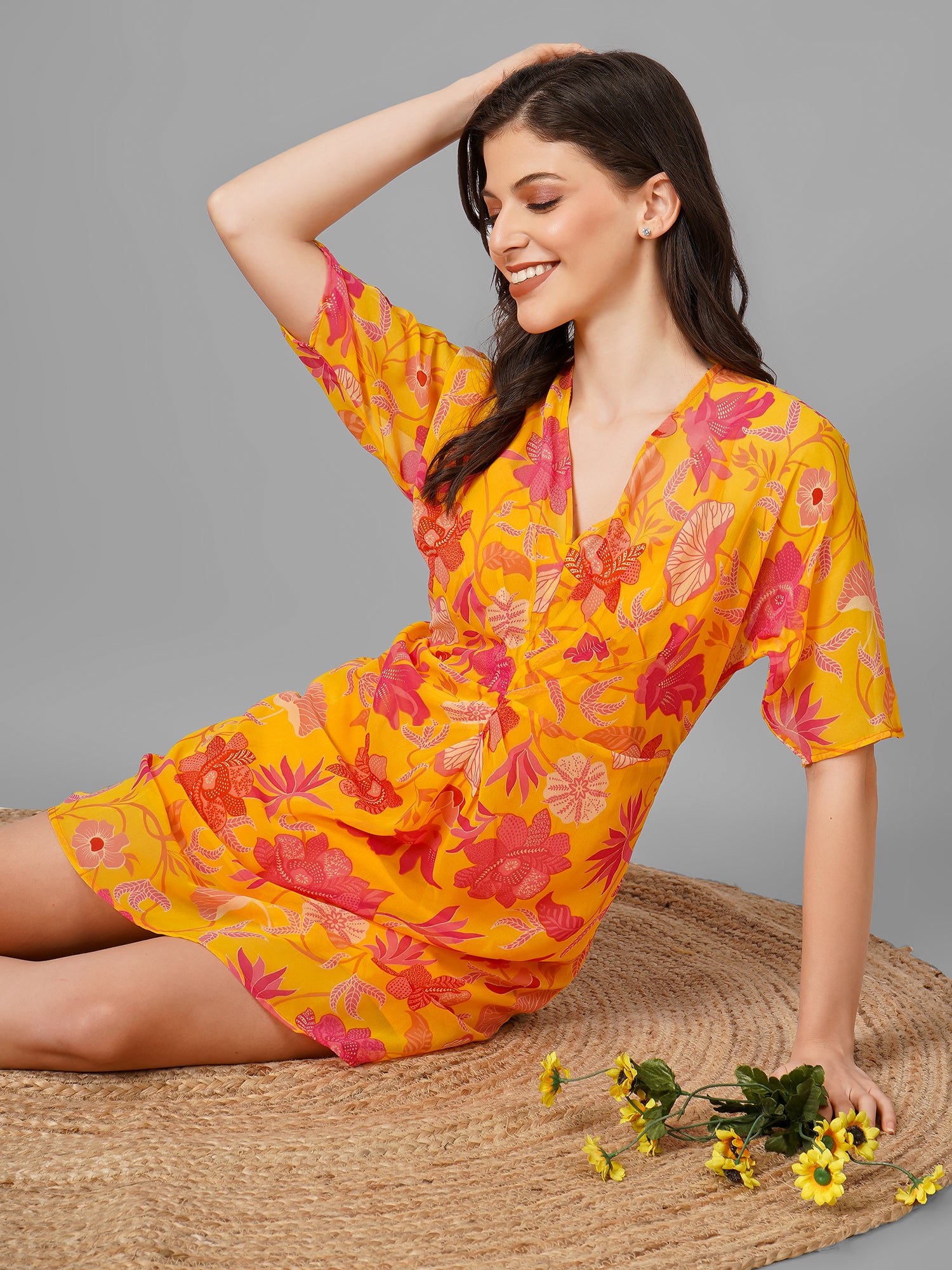 Yellow Printed Botanical Dress