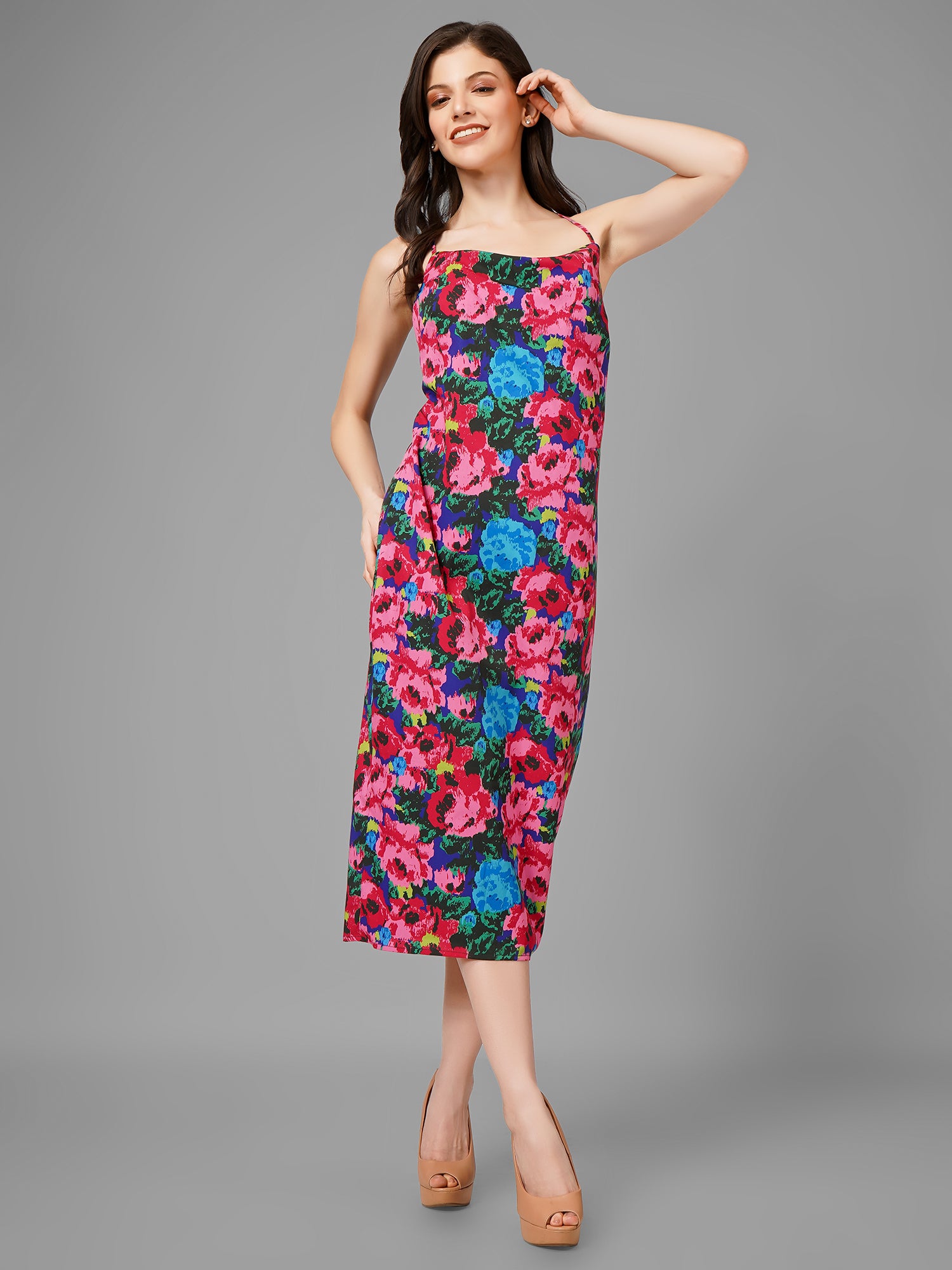 Multi-floral Midi Dress