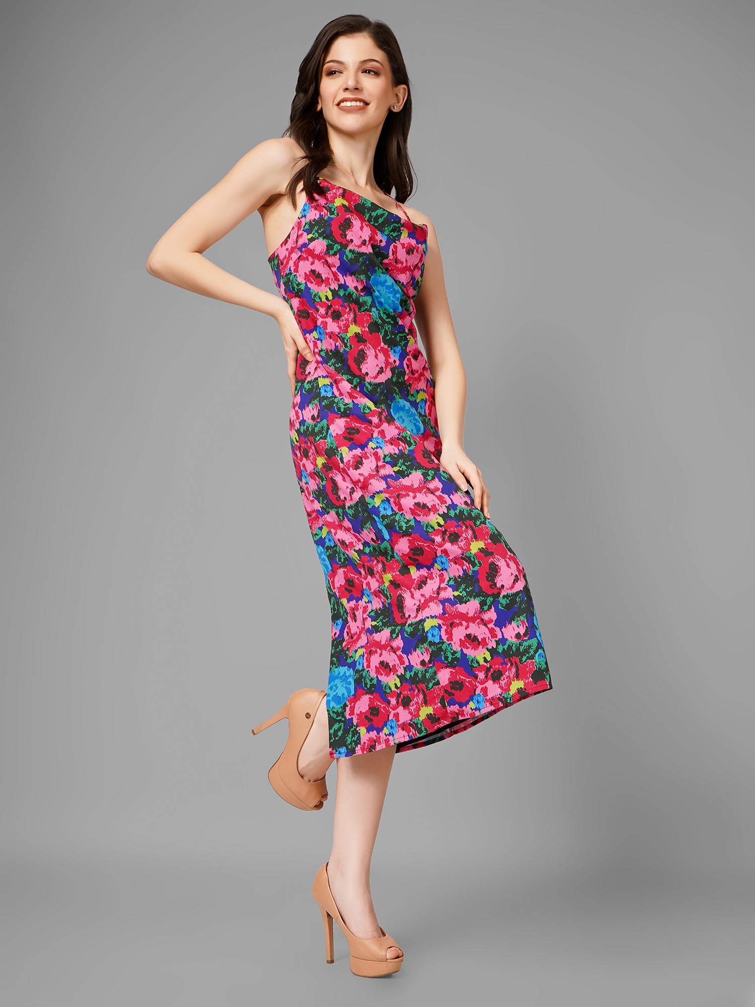 Multi-floral Midi Dress