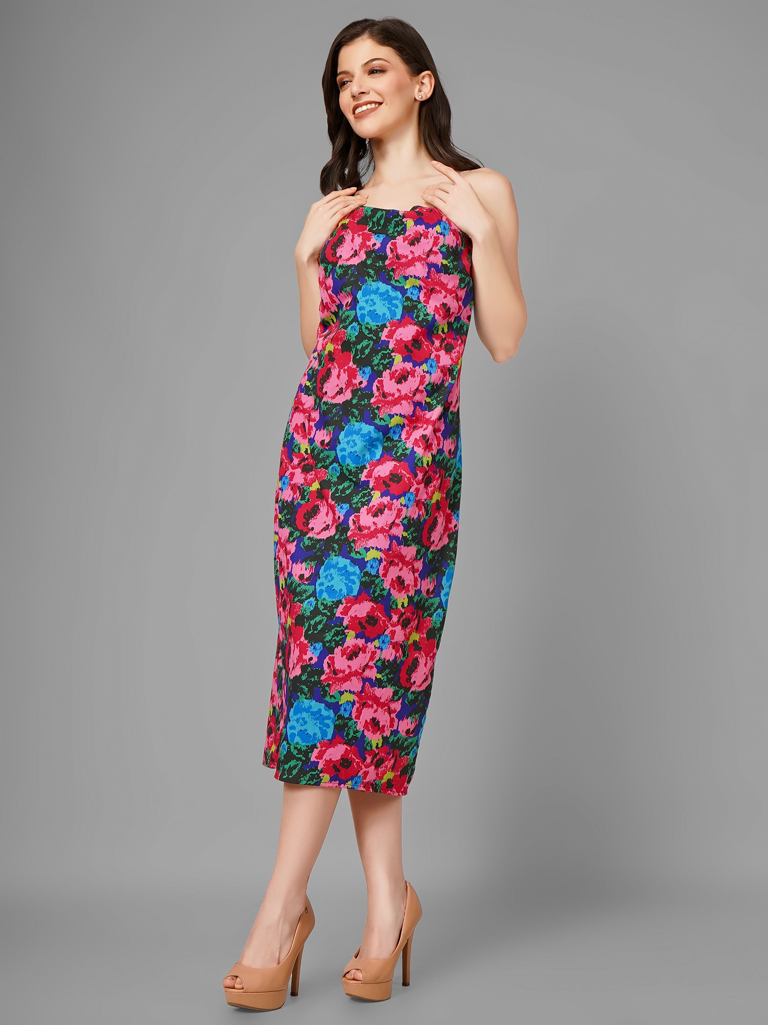 Multi-floral Midi Dress