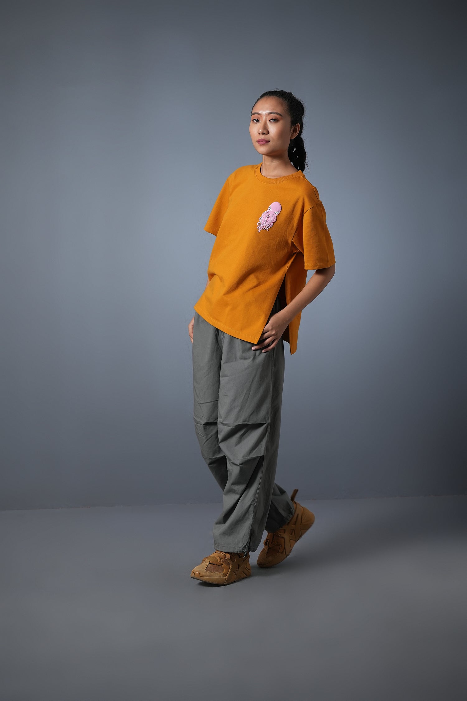 OCTOPIY PINK PUFFER TEE MUSTARD