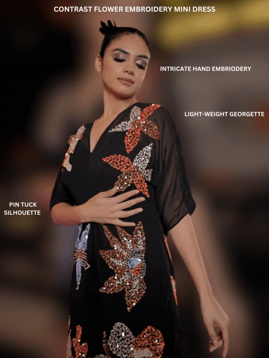 contrast flower embroidery mini