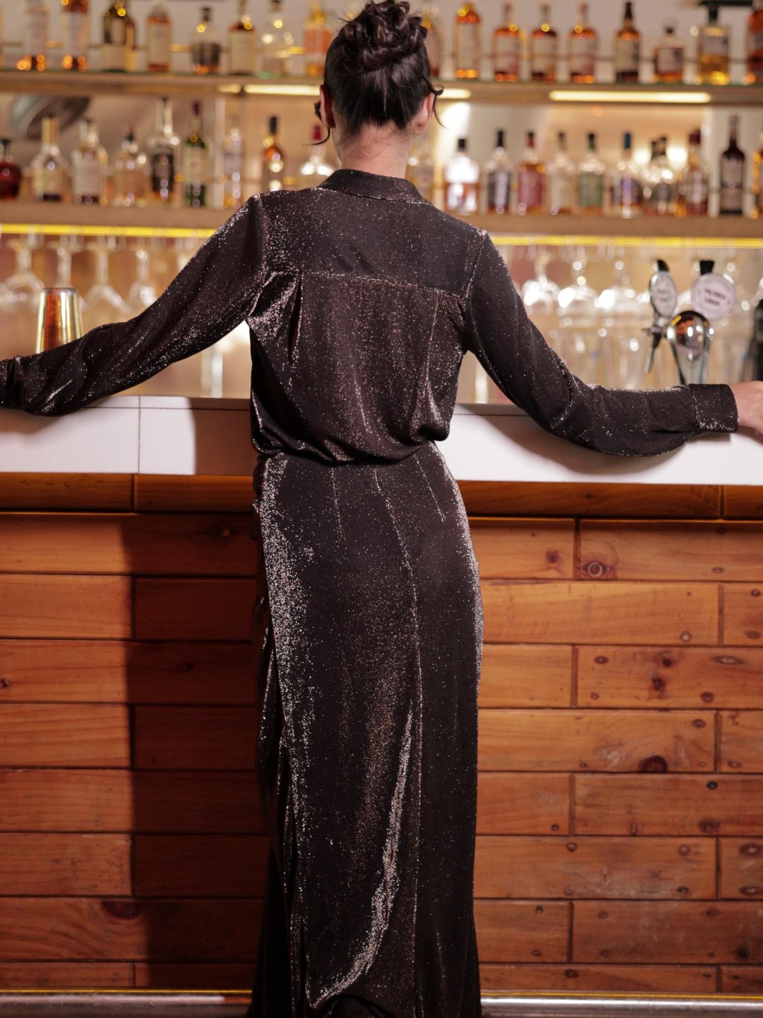 Shimmery Brown Dhoti Dress