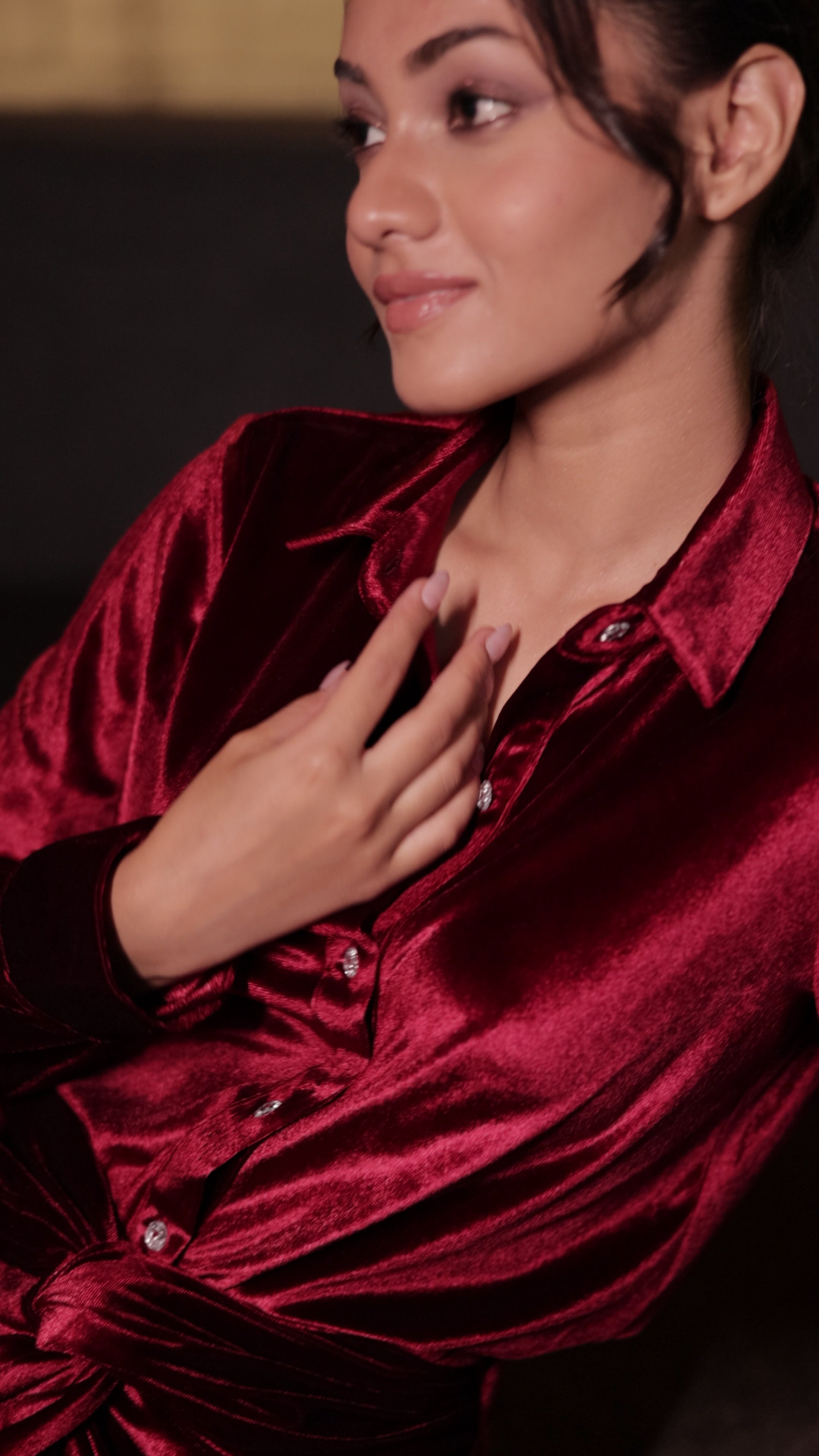 Sexy velvet Red Dhoti Cord Set