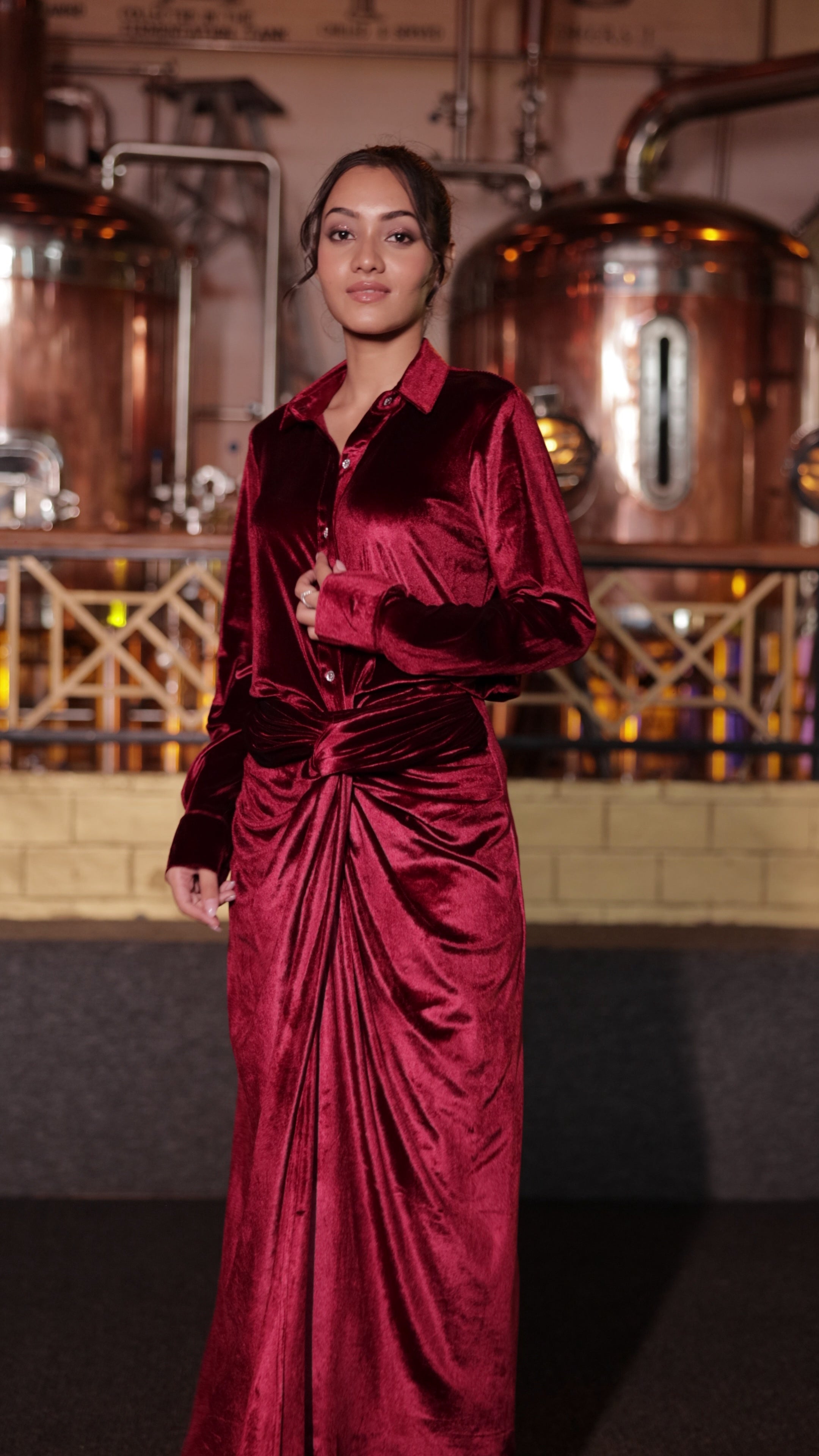 Sexy velvet Red Dhoti Cord Set