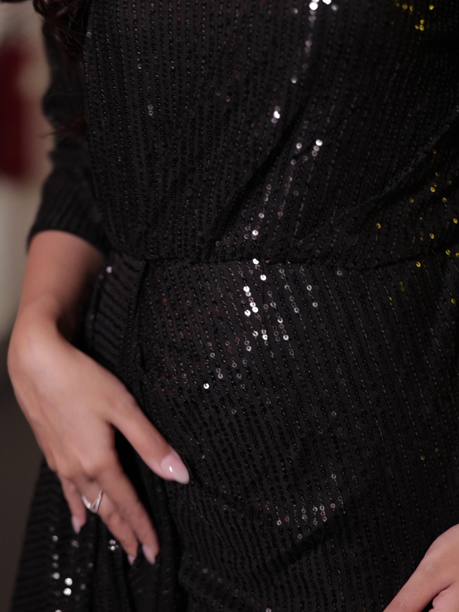 Drapped Wrap-Effect Black On Black Mini dress