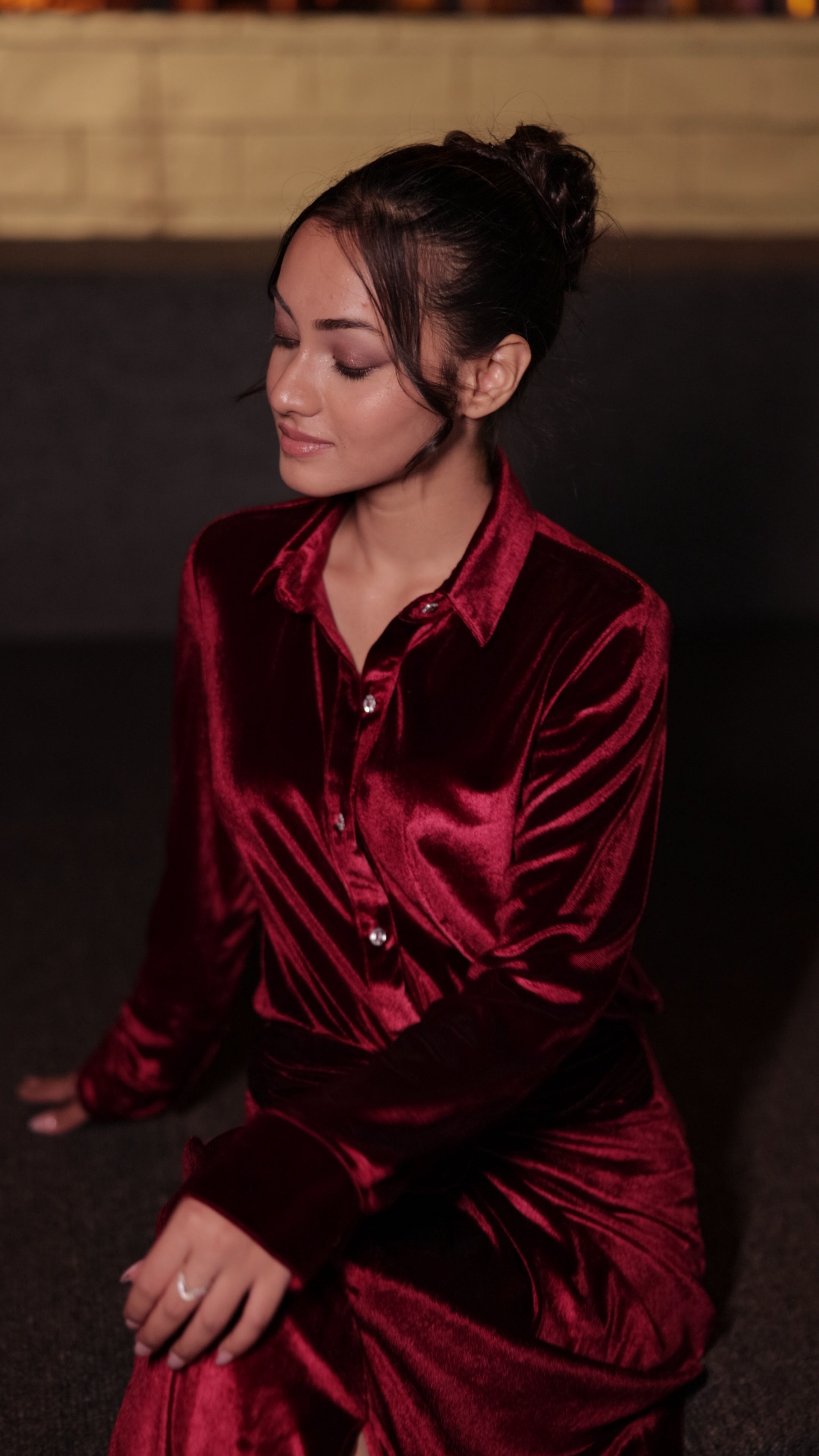 Sexy velvet Red Dhoti Cord Set