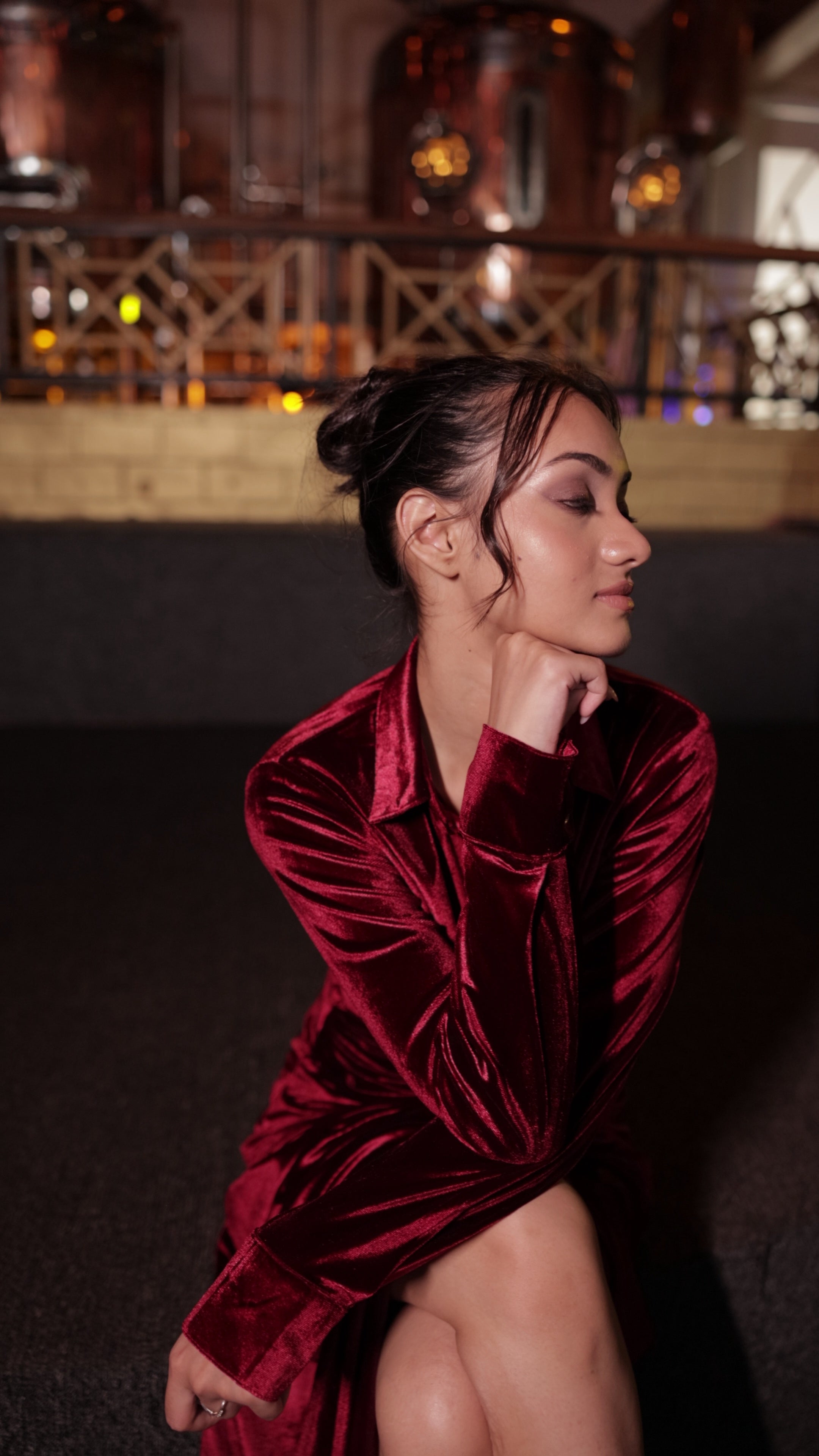 Sexy velvet Red Dhoti Cord Set