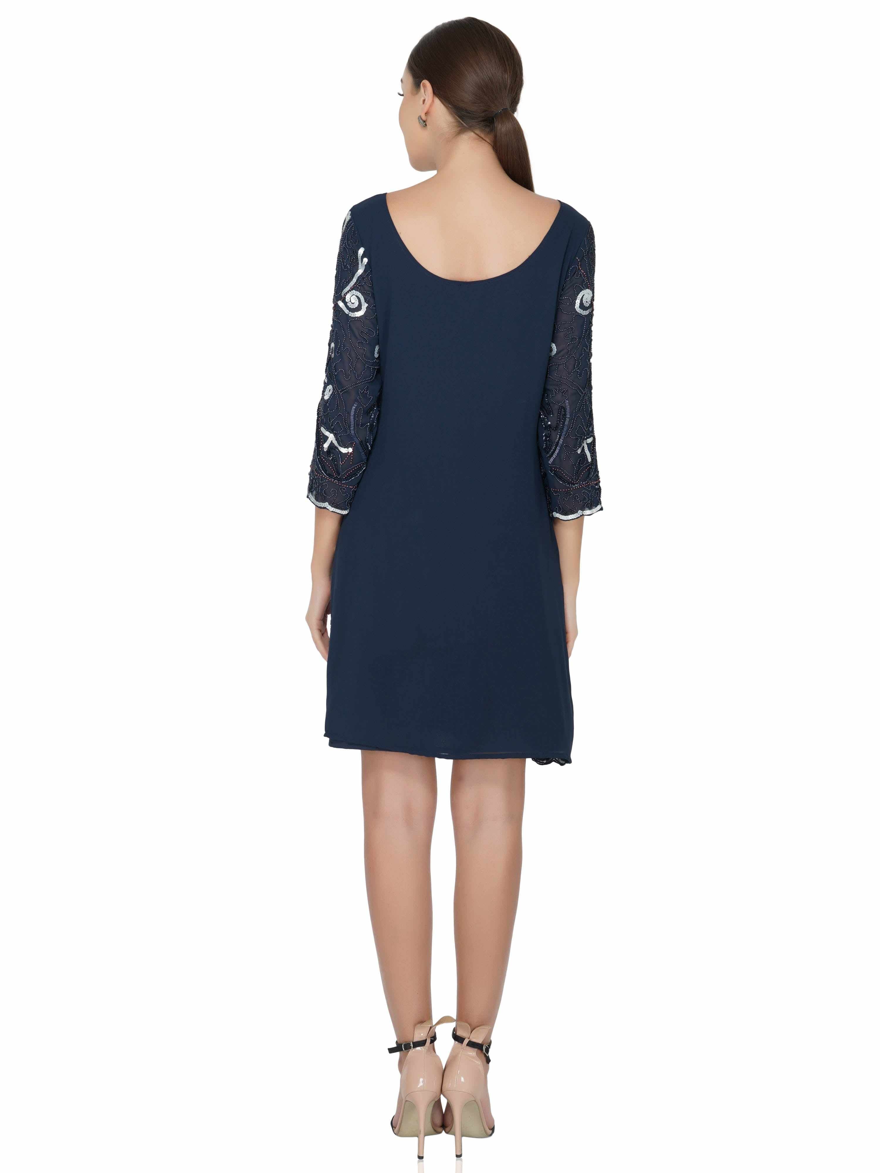 navy amp white embellished tulle stretch dress