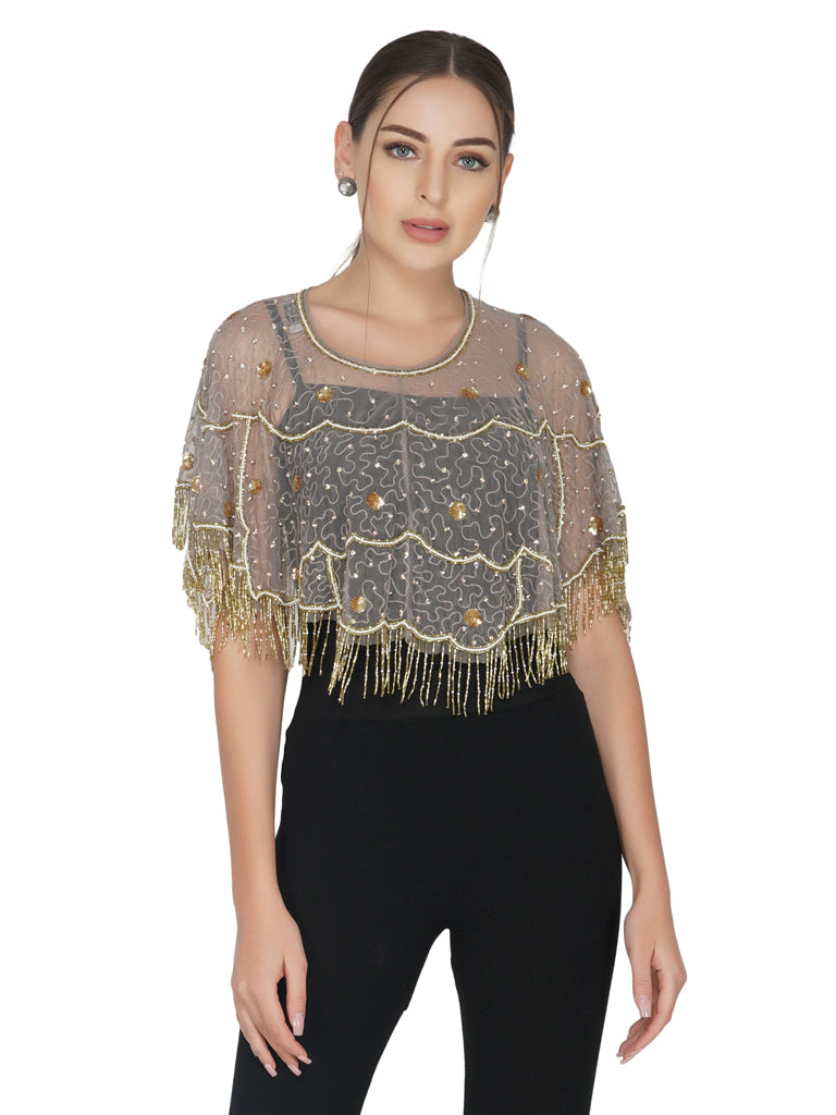 v shape geometric tulle shrug