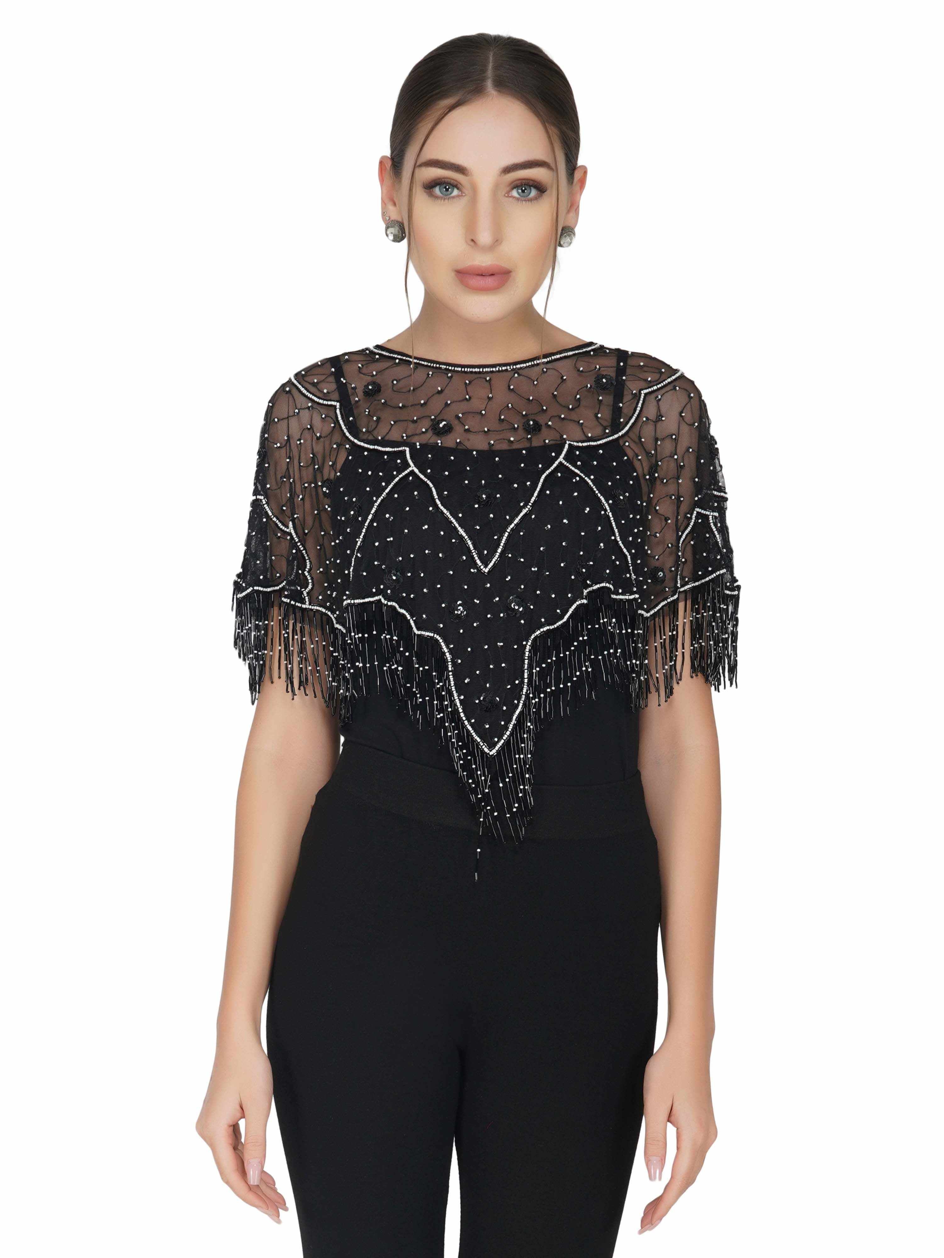 v shape geometric tulle shrug